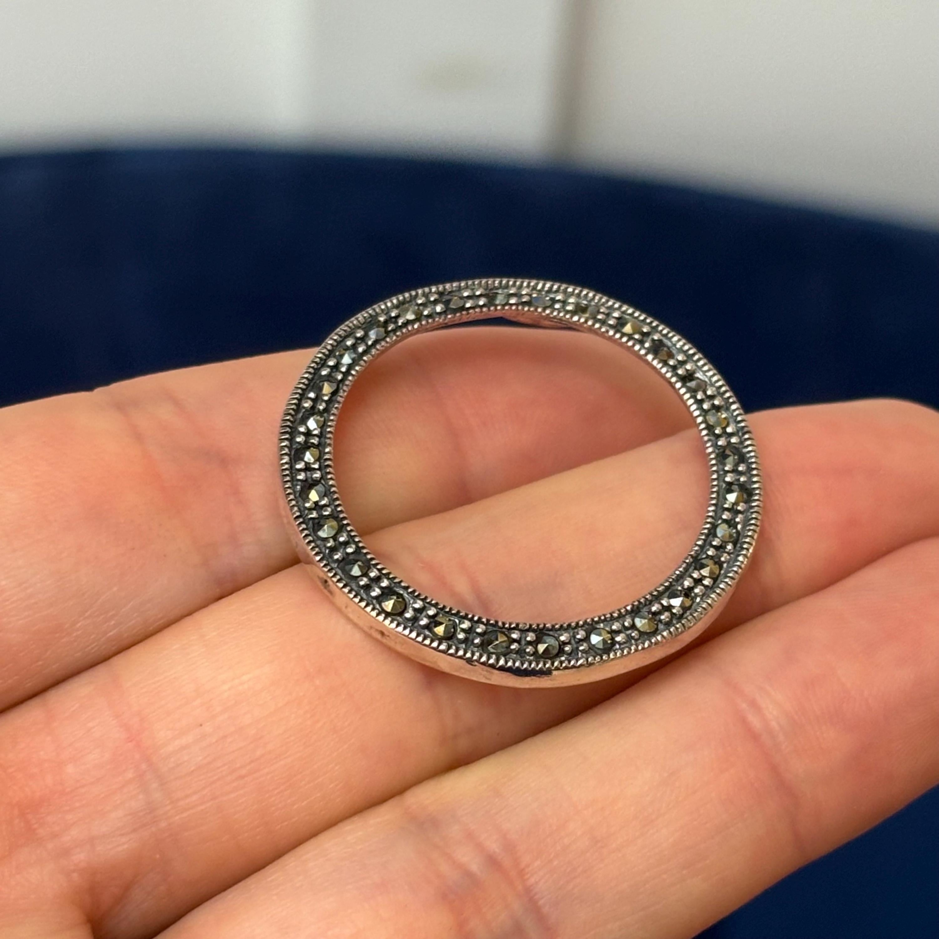 Sterling Silver Antiqued Marcasite Open Circle Slide
