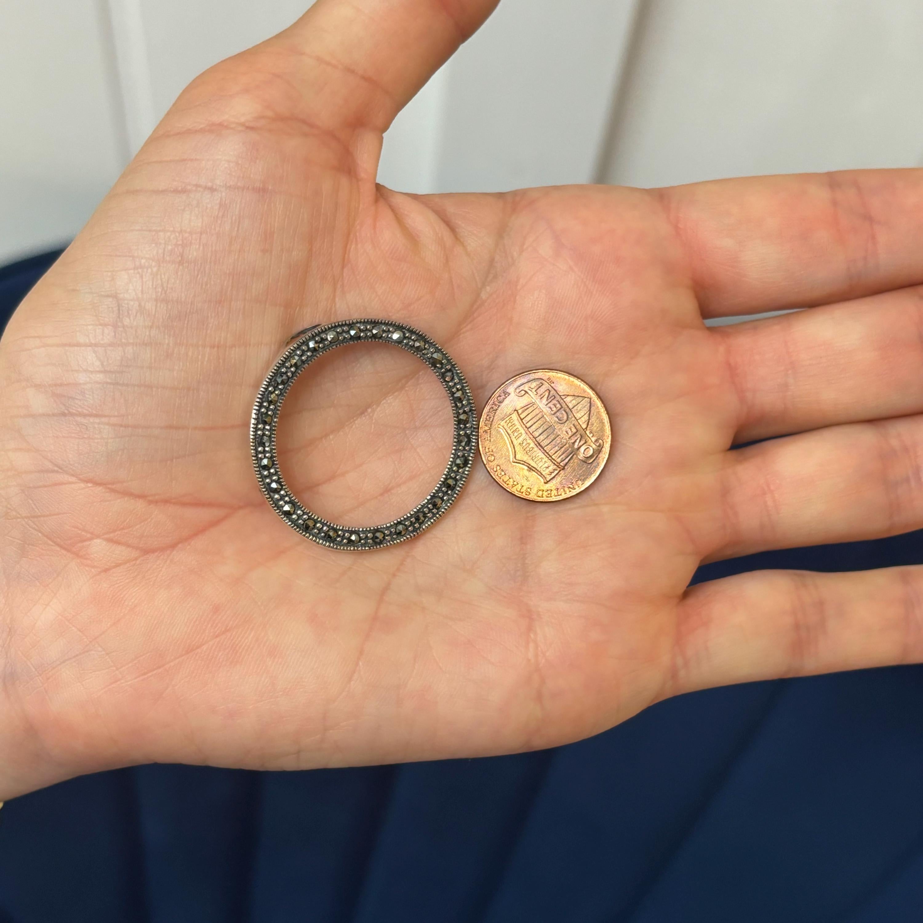 Sterling Silver Antiqued Marcasite Open Circle Slide
