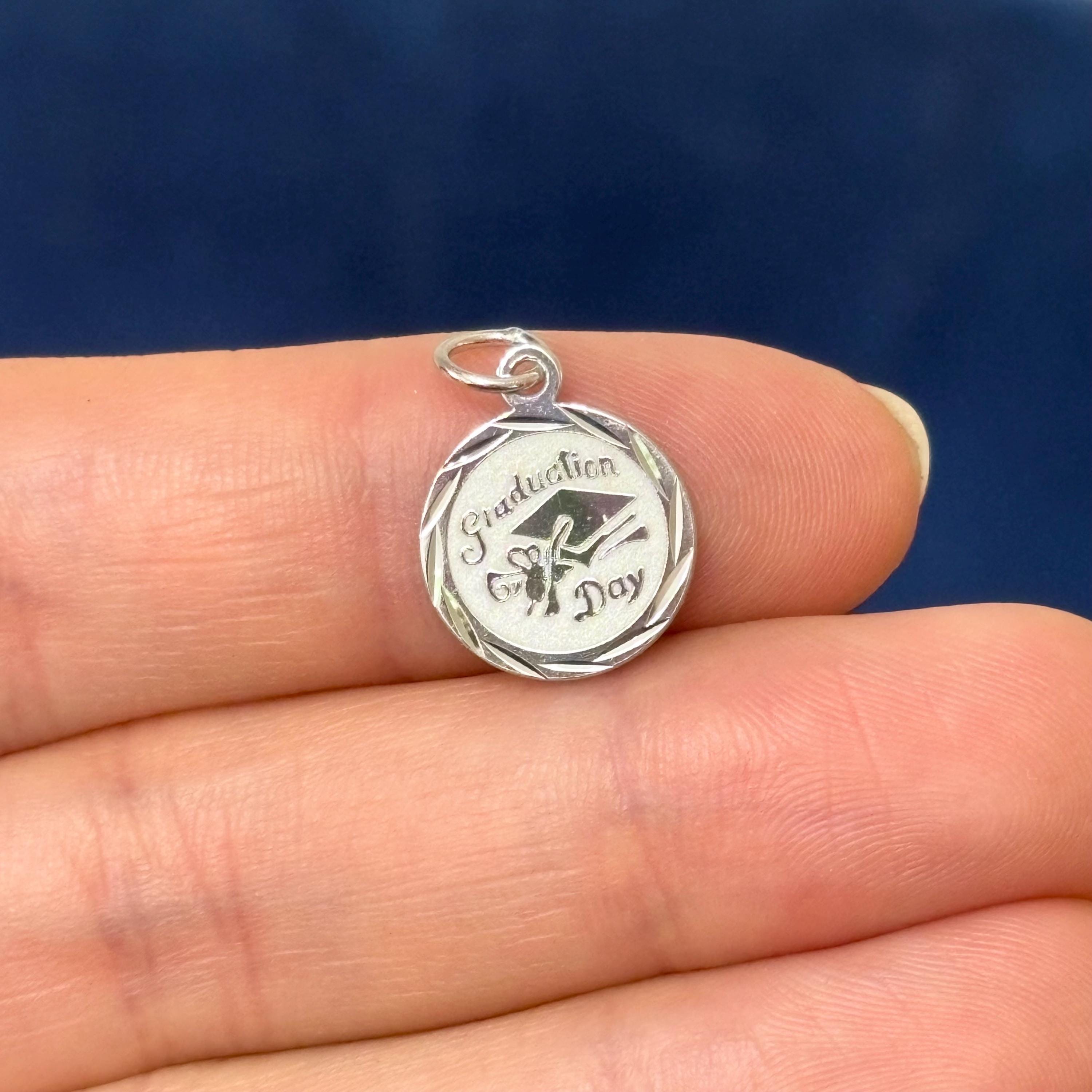 Sterling Silver Rhodium-plated Graduation Day Disc Charm