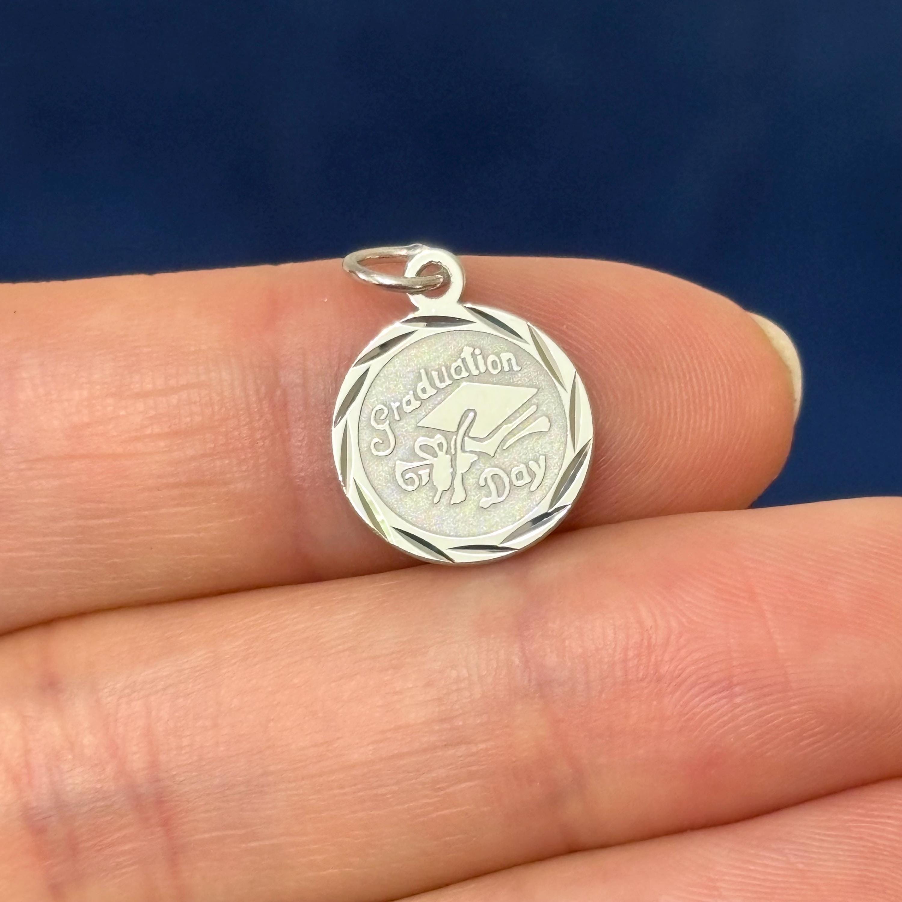 Sterling Silver Rhodium-plated Graduation Day Disc Charm
