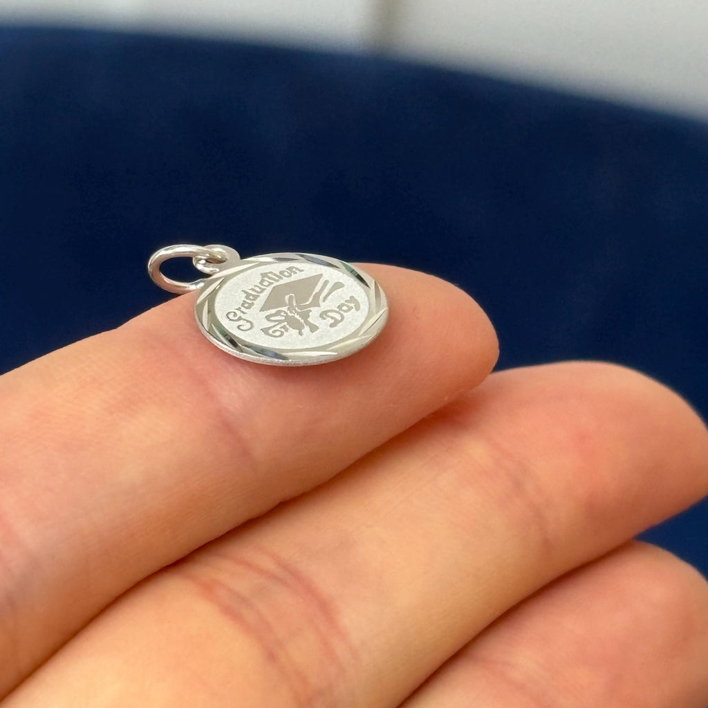 Sterling Silver Rhodium-plated Graduation Day Disc Charm