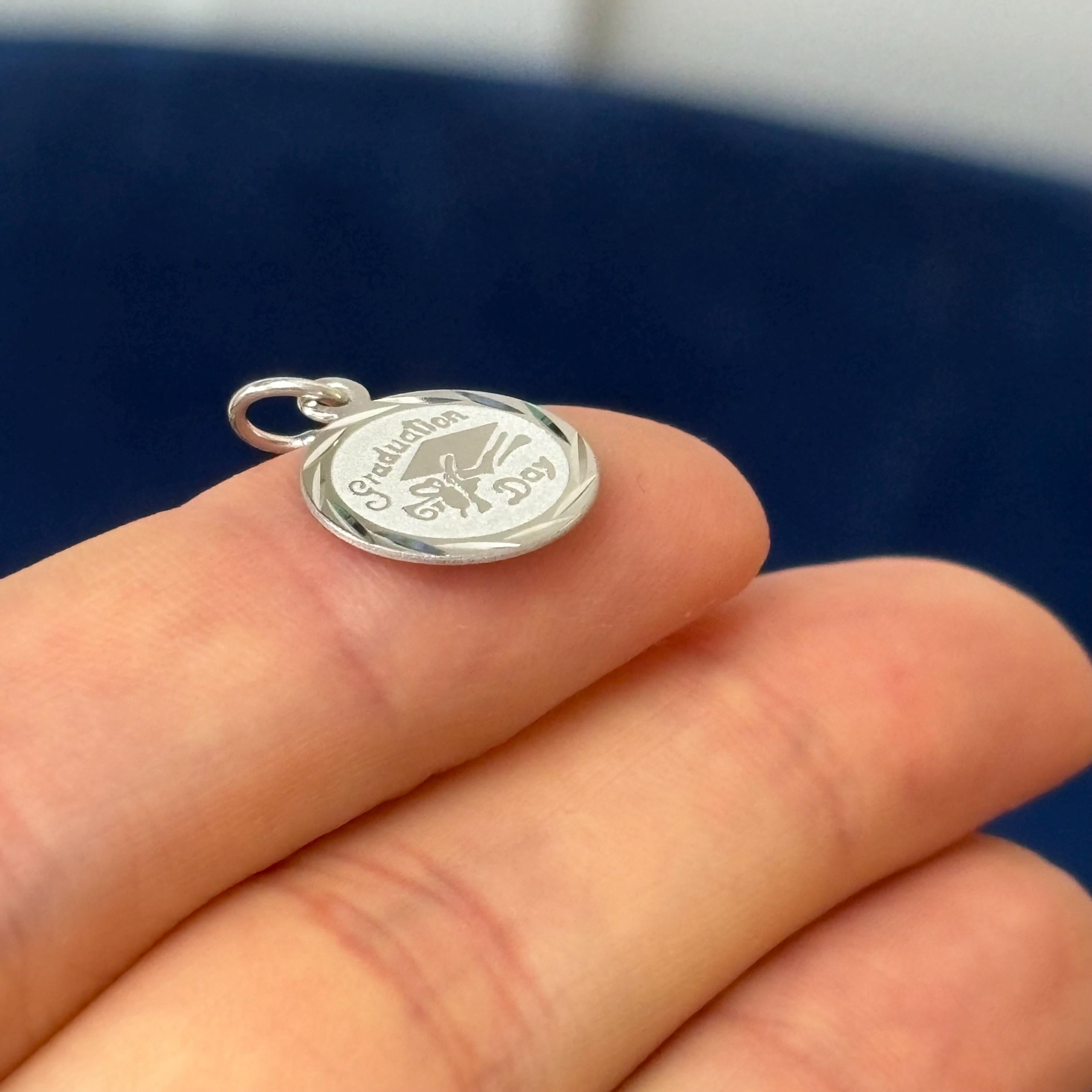 Sterling Silver Rhodium-plated Graduation Day Disc Charm