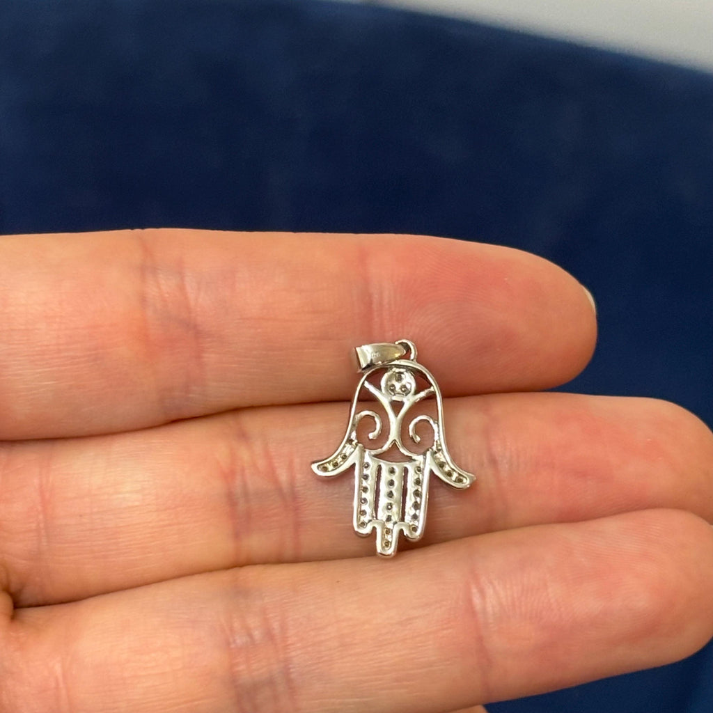 Sterling Silver Rhodium-plated CZ Chamseh Pendant