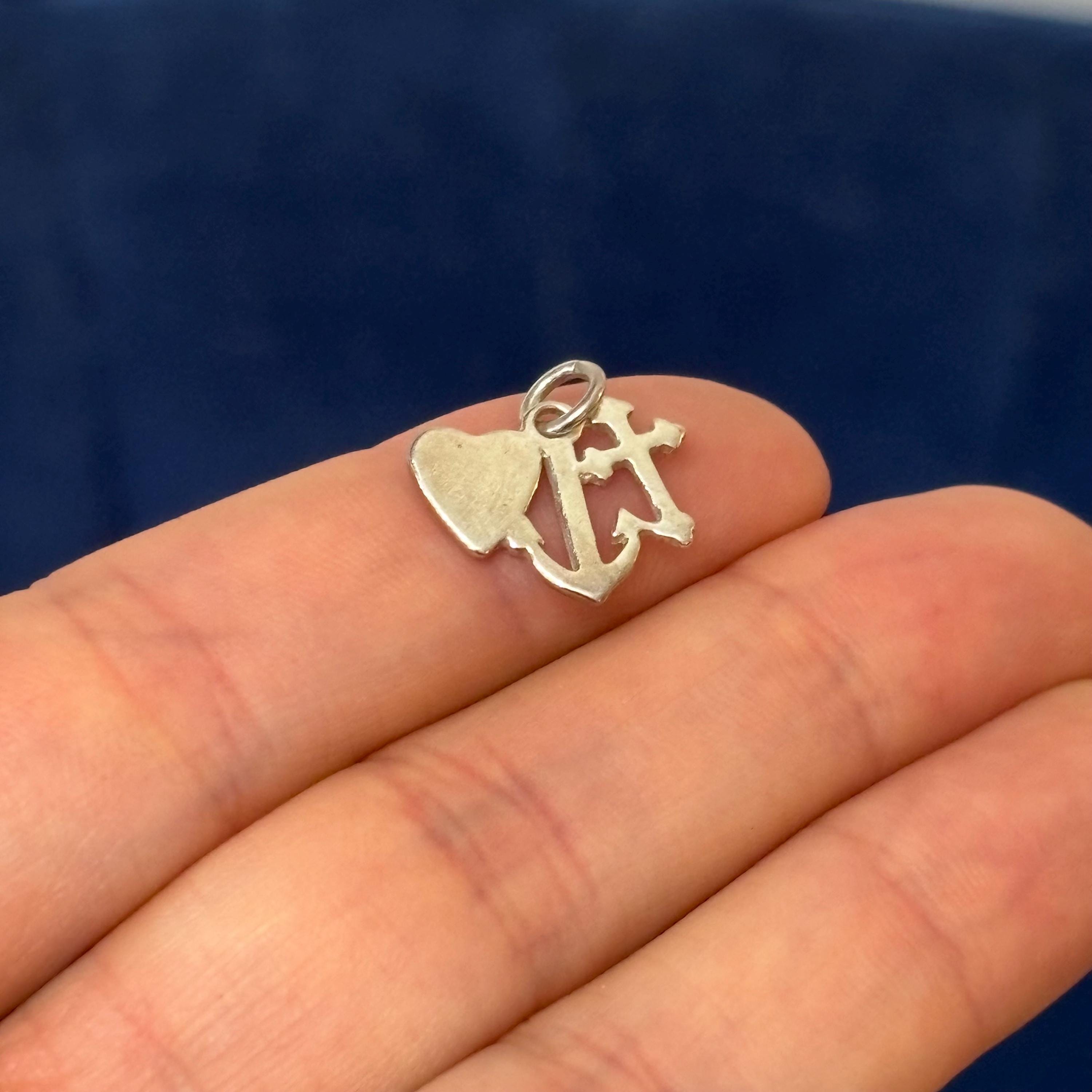 Sterling Silver Polished Cross Heart and Anchor Charm Pendant