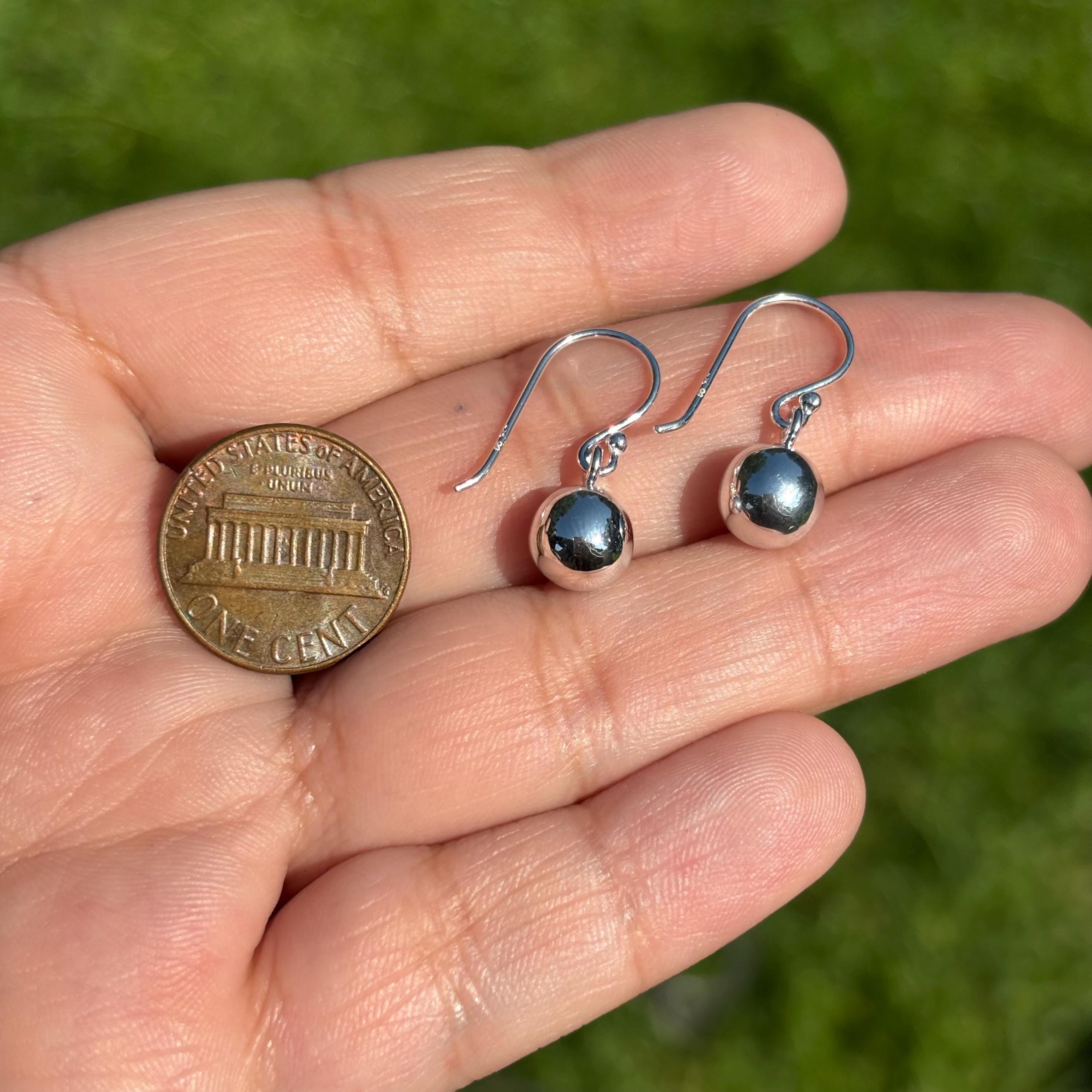 Sterling Silver Dangle Ball Shepherd Hook Earrings