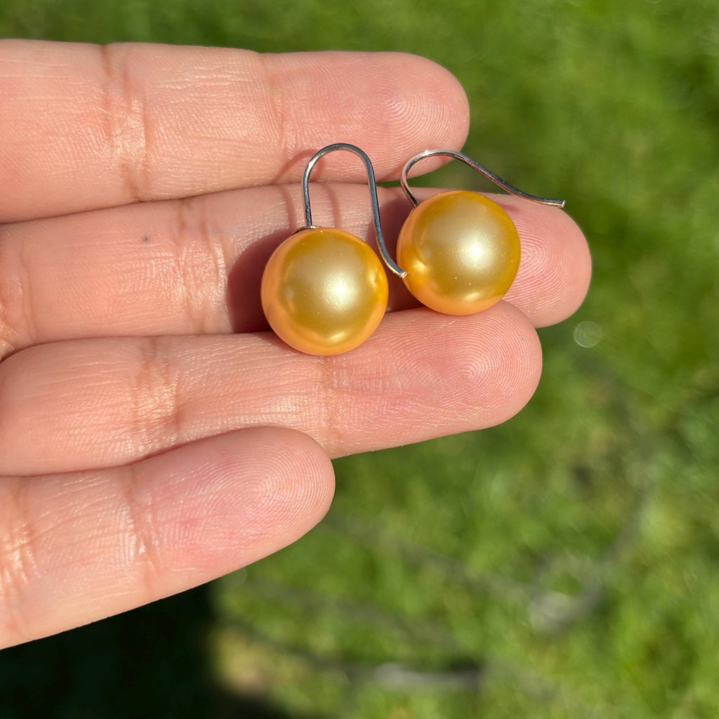 Sterling Silver 14mm Yellow Shell Bead Earrings