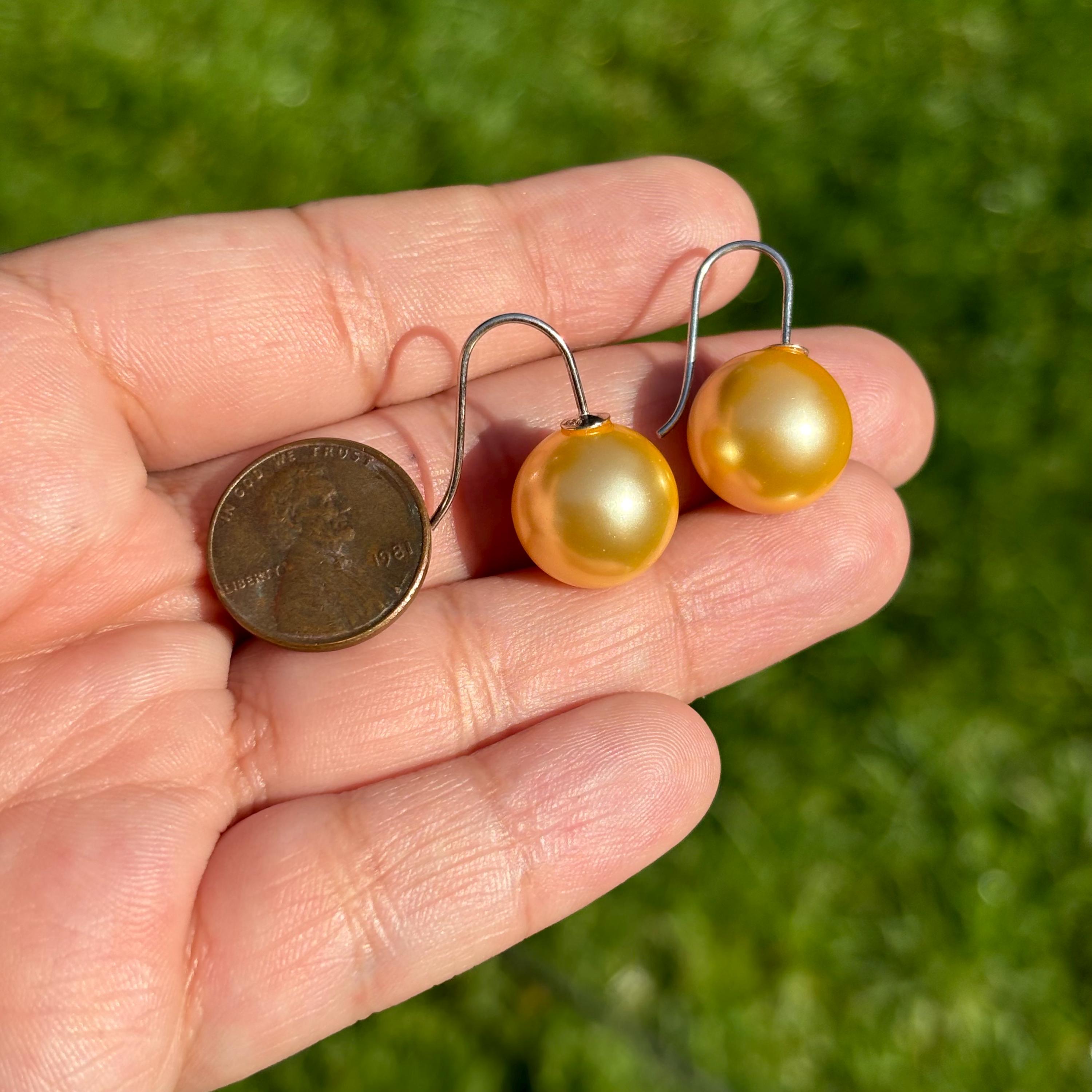 Sterling Silver 14mm Yellow Shell Bead Earrings