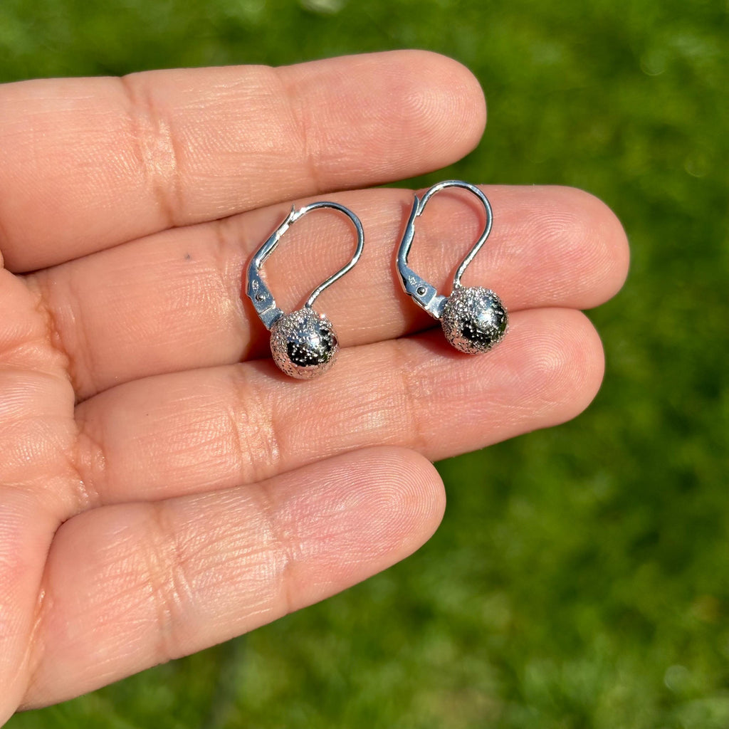Sterling Silver Polished Distressed Ball Dangle Earrings