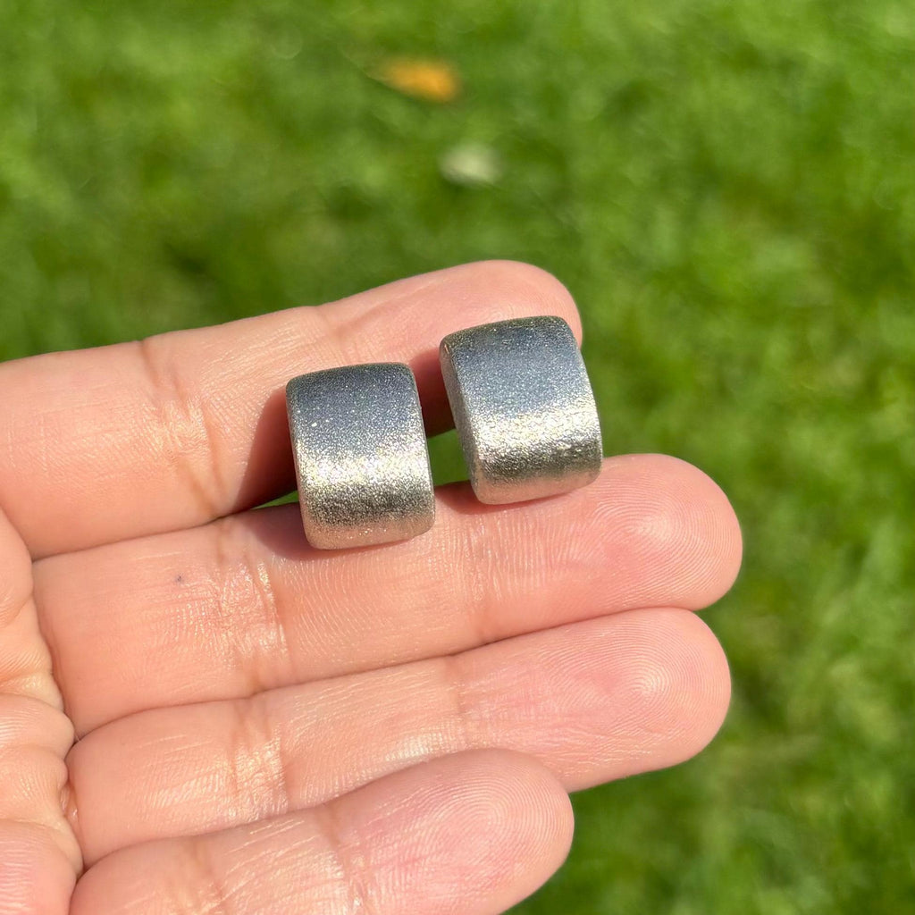 Sterling Silver Brushed Matte Omega-back Button Earrings