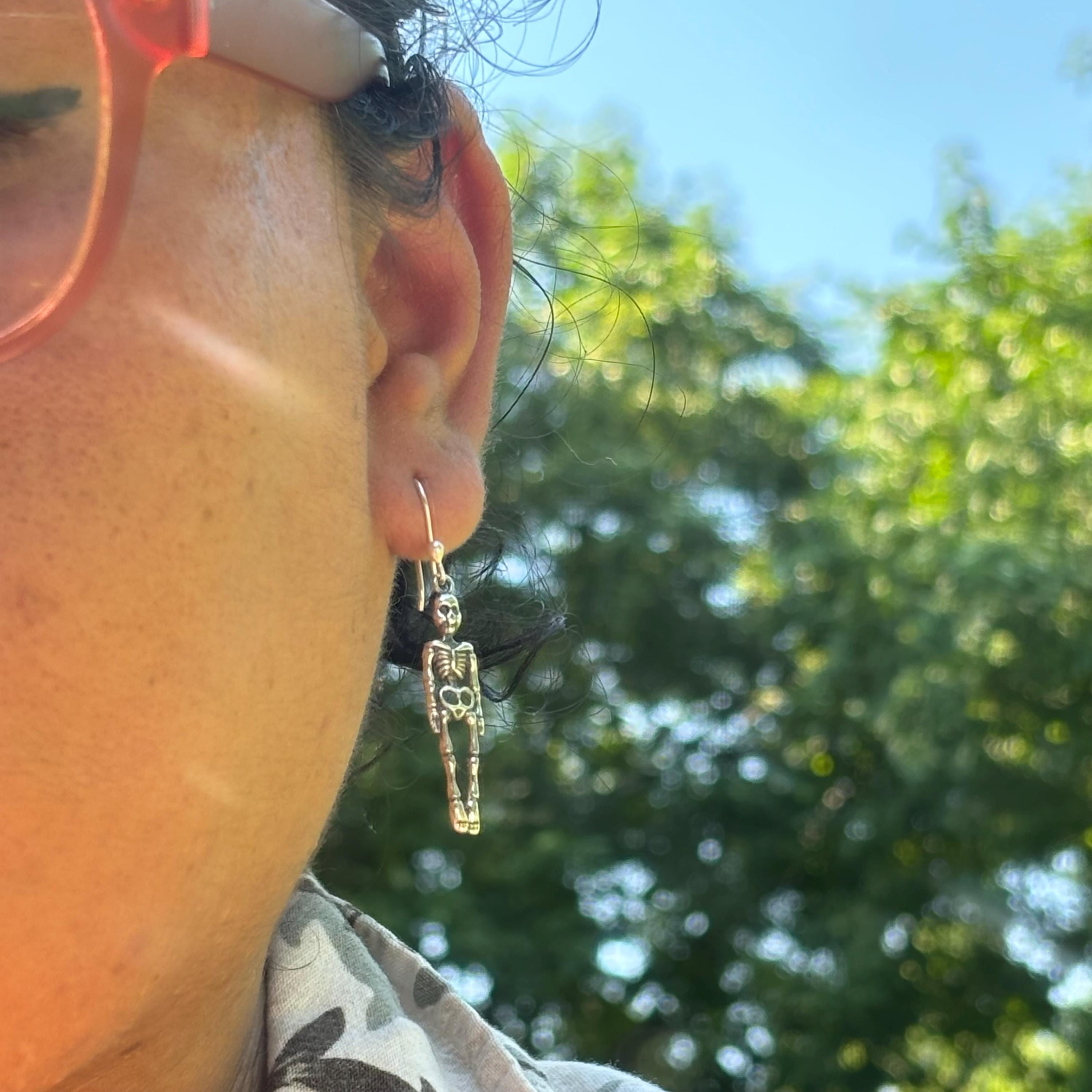 Sterling Silver Dangling Skeleton Earrings