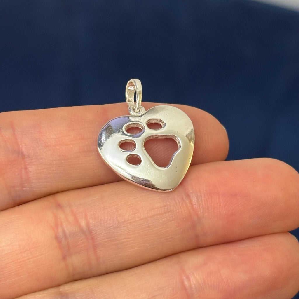Sterling Silver Heart with Paw Print Pendant