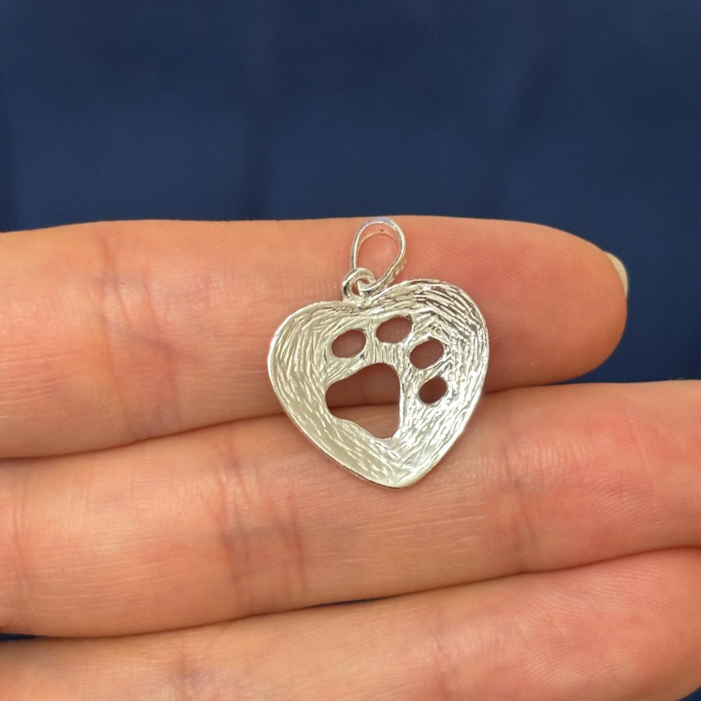 Sterling Silver Heart with Paw Print Pendant