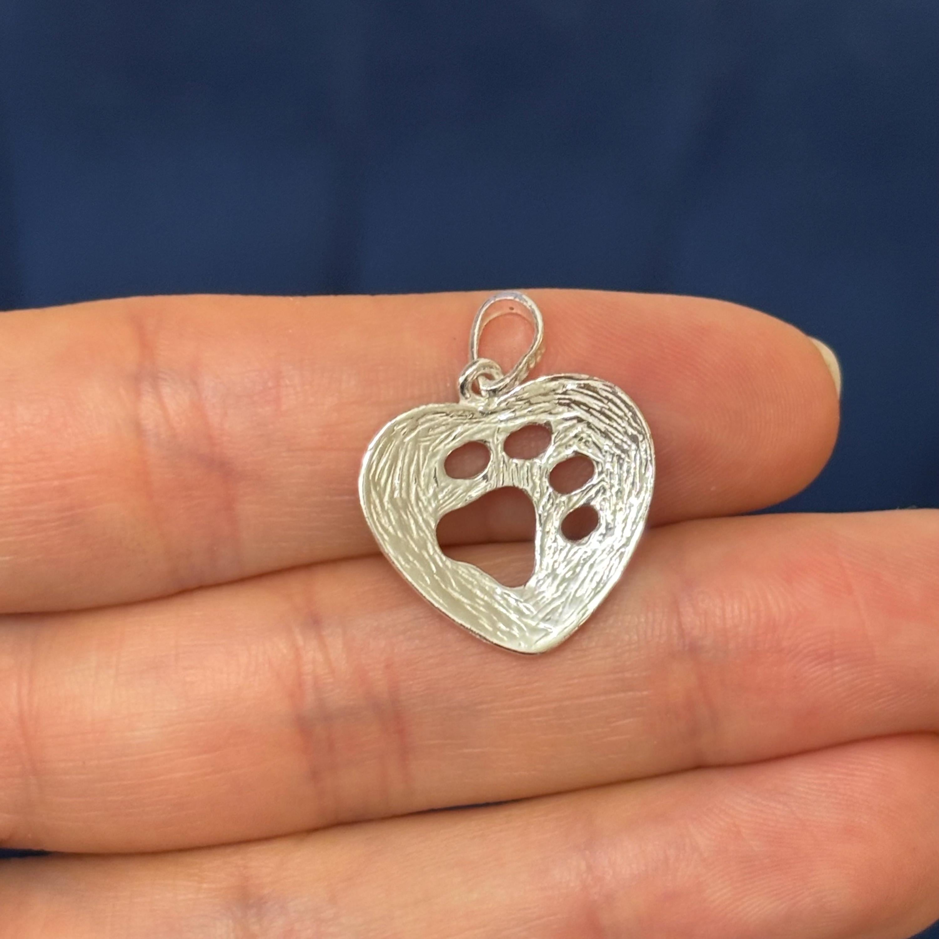 Sterling Silver Heart with Paw Print Pendant