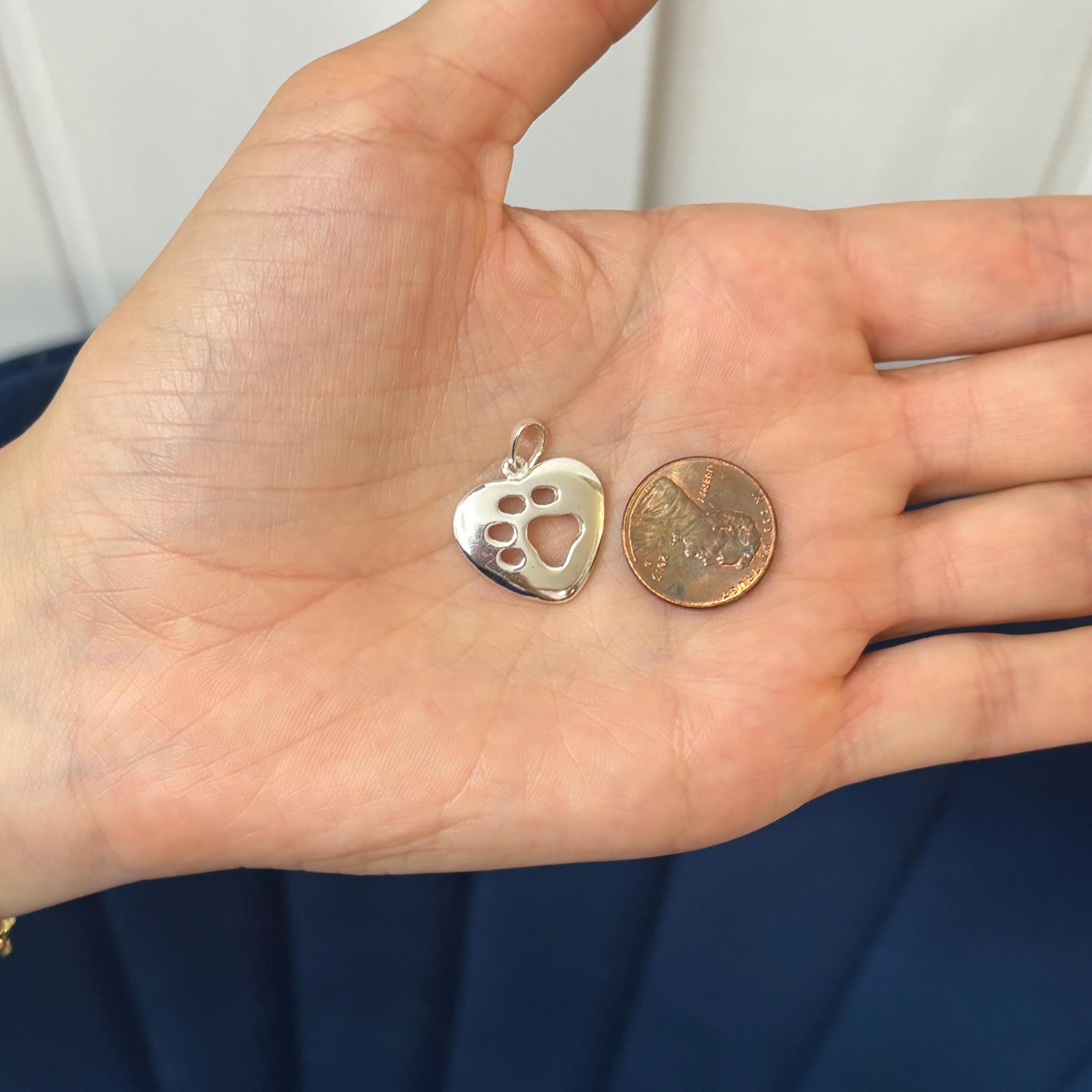 Sterling Silver Heart with Paw Print Pendant