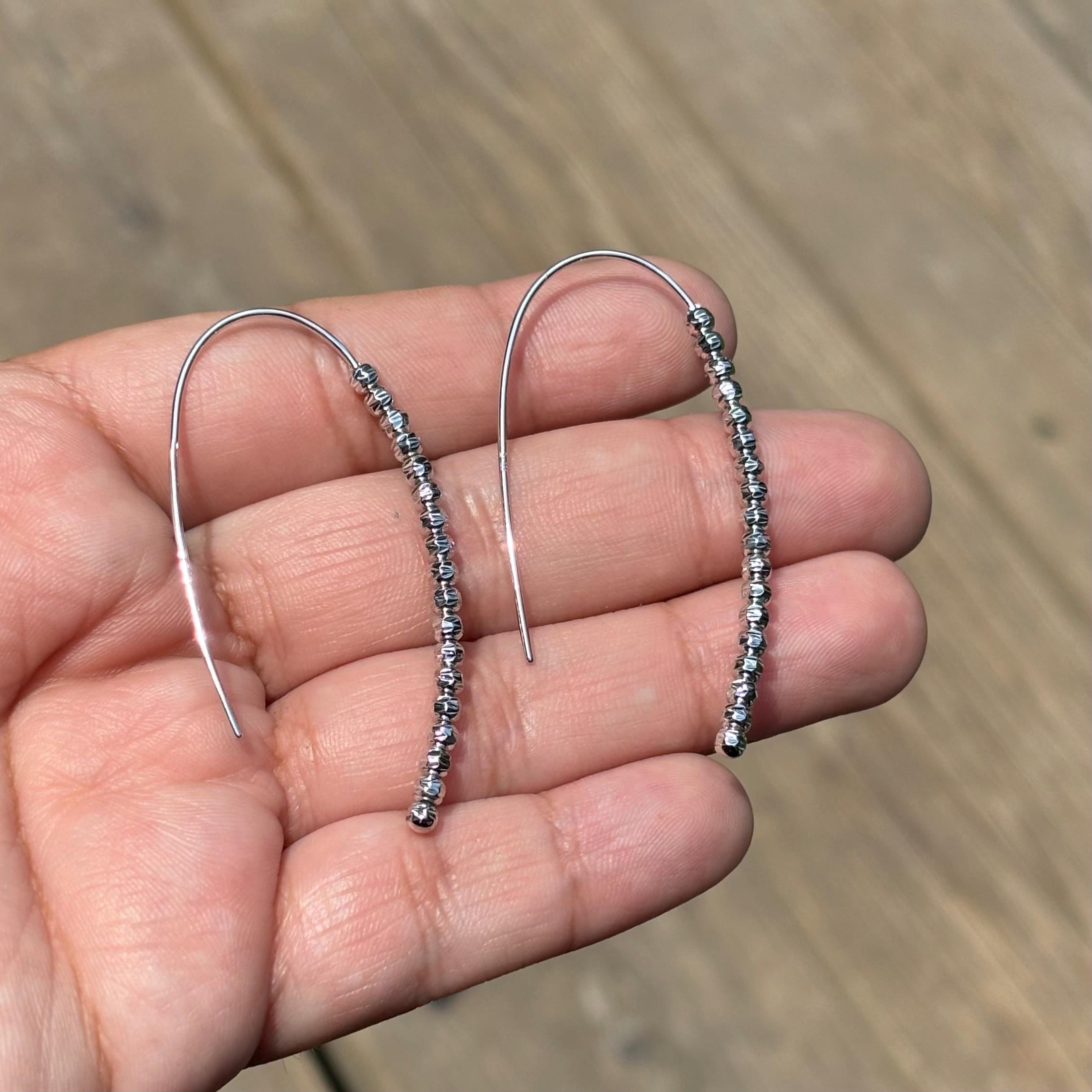 Sterling Silver Ear Wire Faceted Bead Drop Earrings