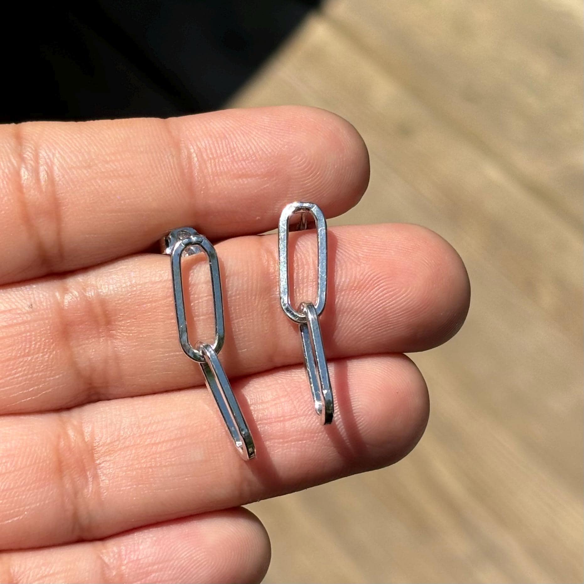 Sterling Silver Two-Link Paperclip Post Earrings