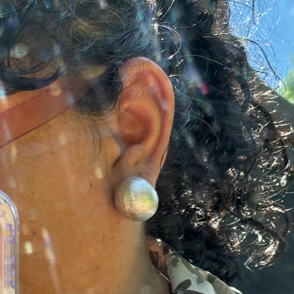Sterling Silver Scratch Finish Button Post Earrings