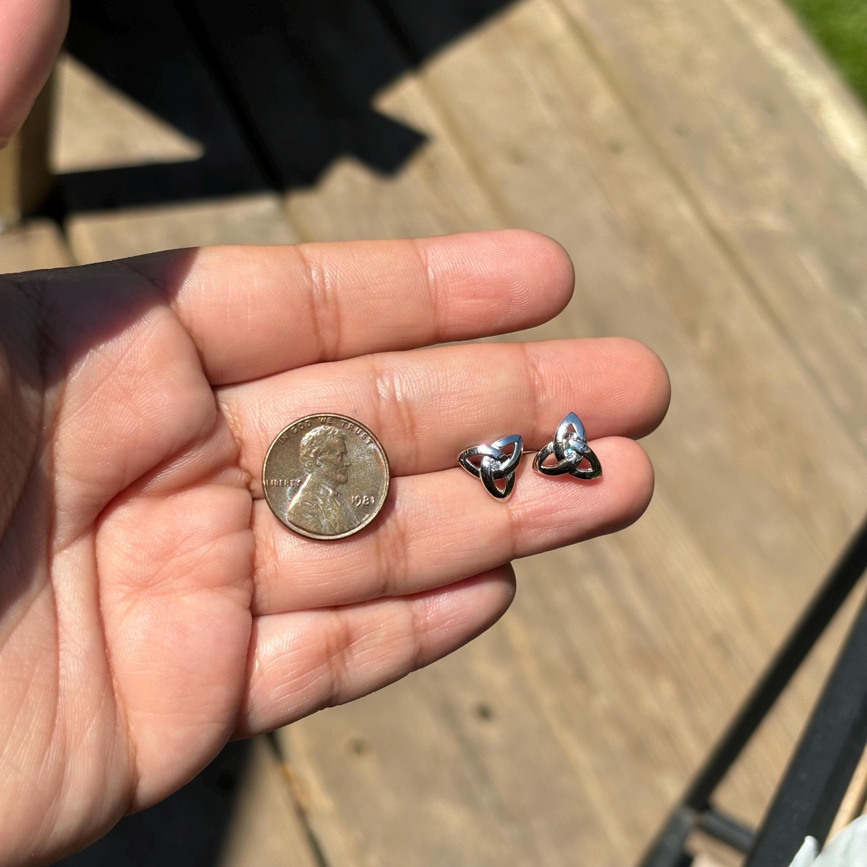 Sterling Silver Celtic Trinity Knot with CZ Post Earrings