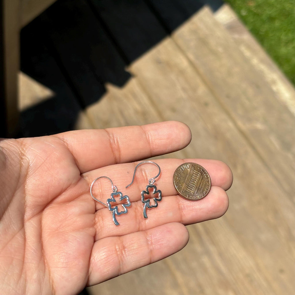 Sterling Silver Polished Clover Dangle Earrings