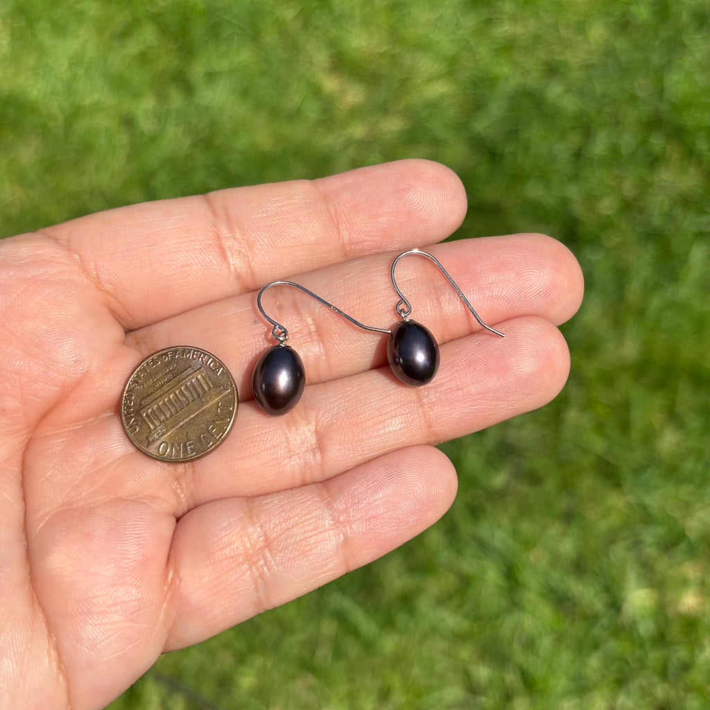 Sterling Silver Cultured Black Freshwater Pearl Earrings