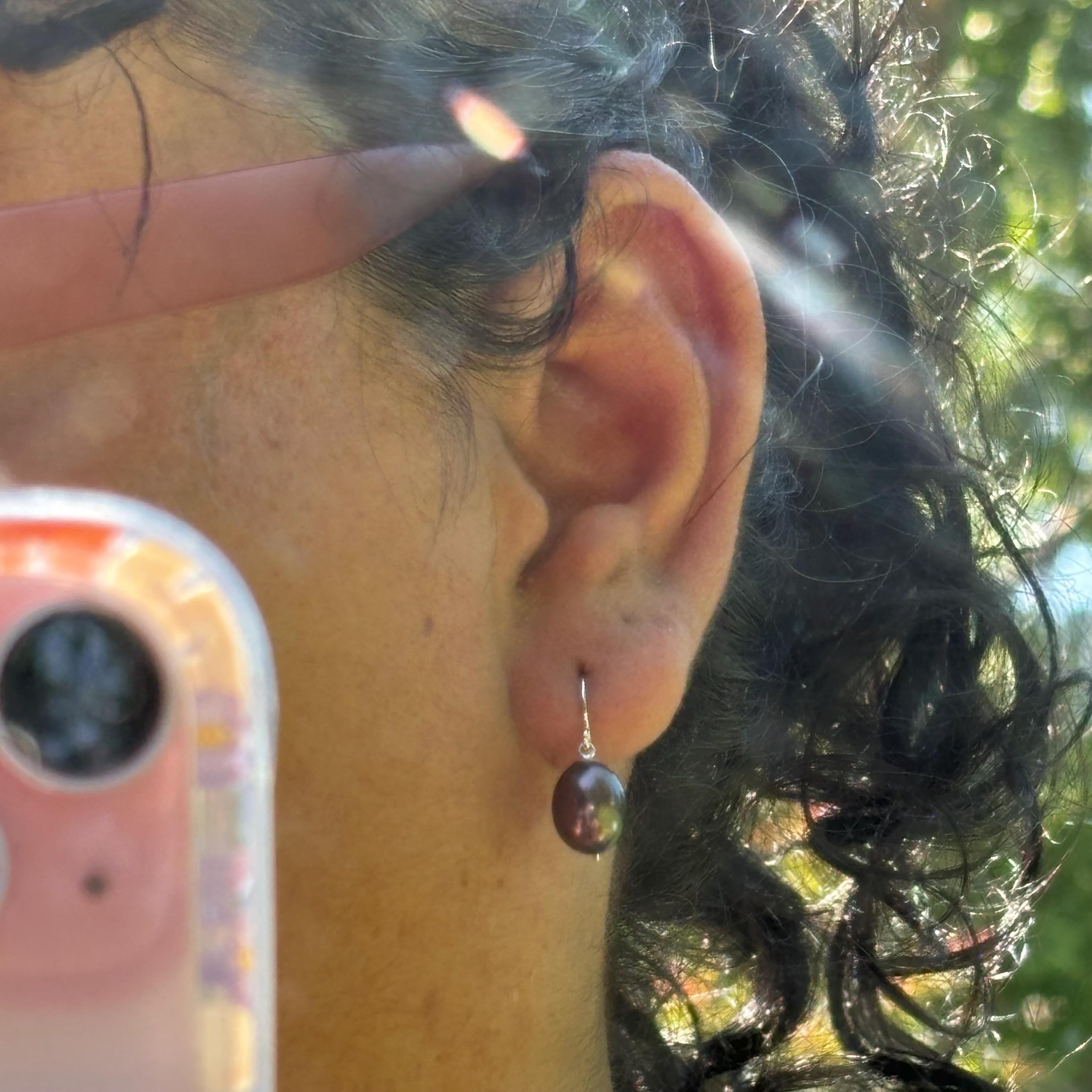 Sterling Silver Cultured Black Freshwater Pearl Earrings