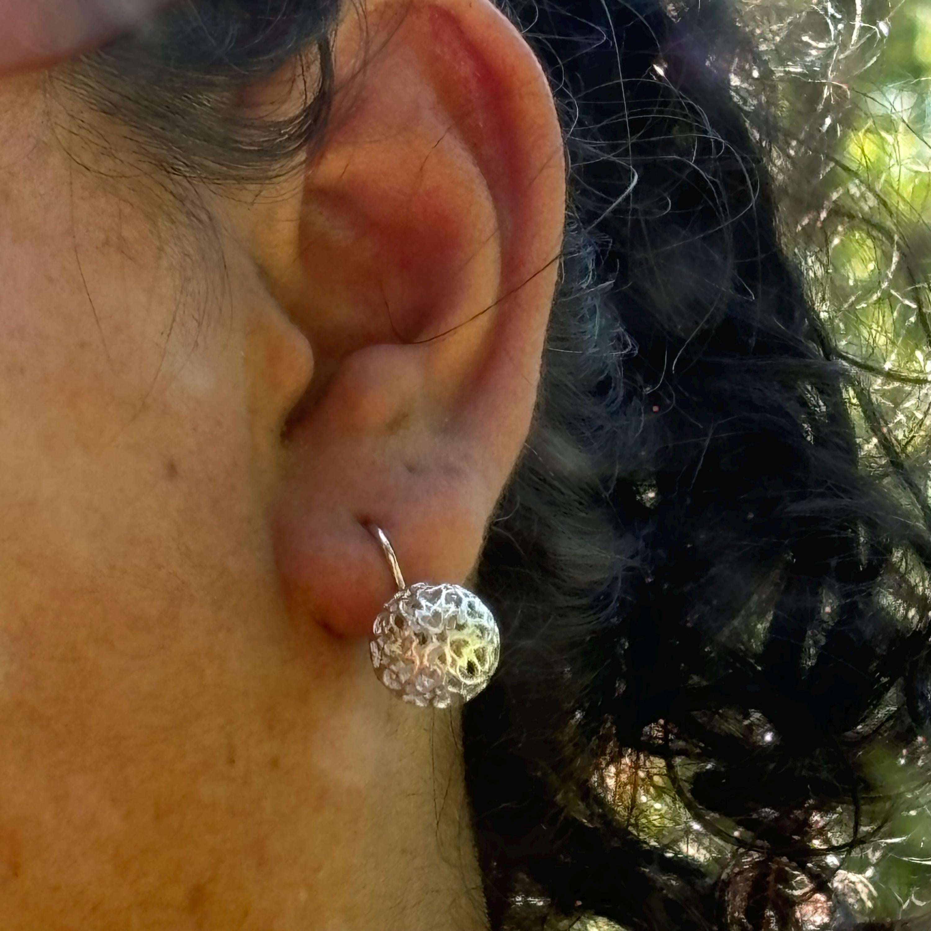 Sterling Silver Heart Cut-out Ball Dangle Earrings