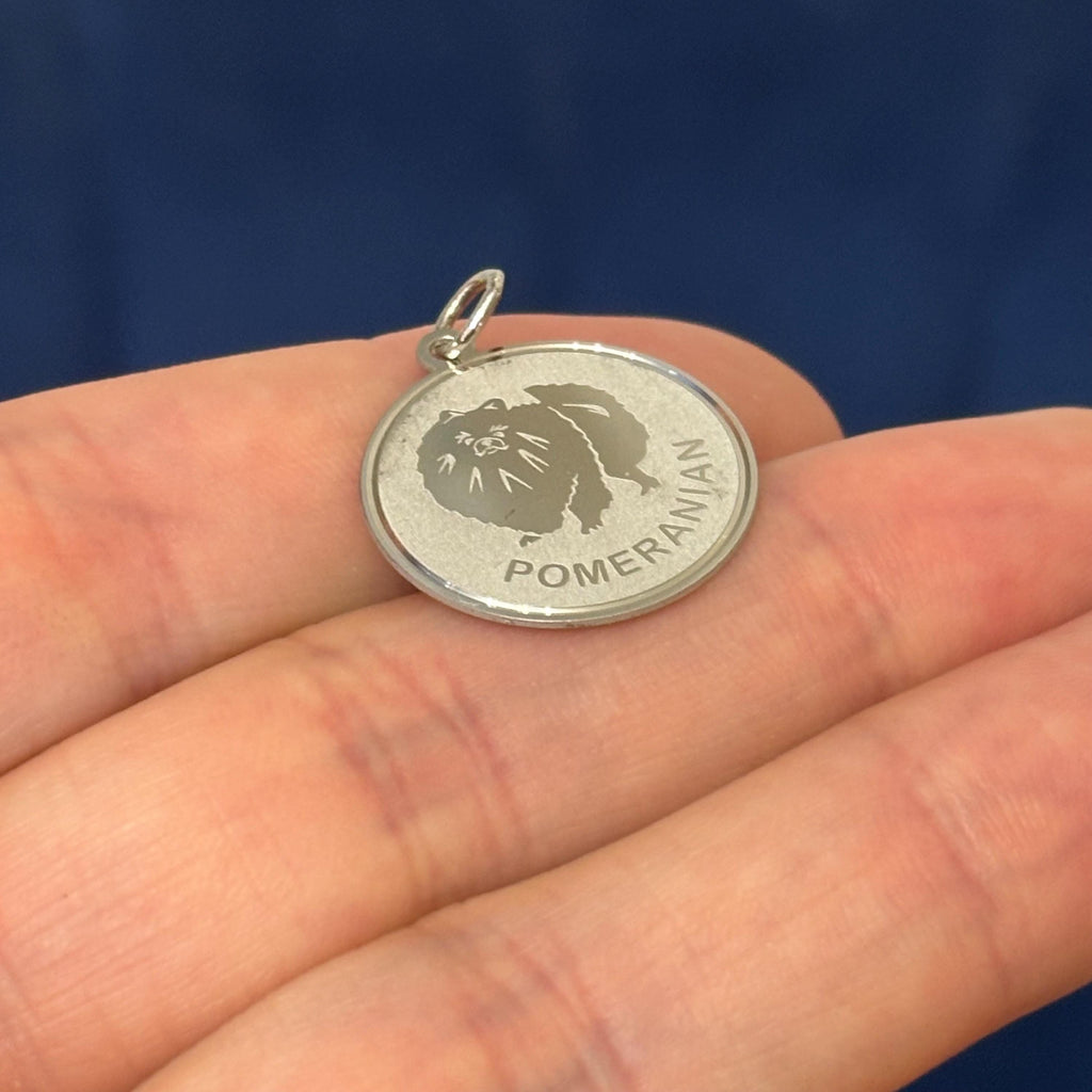 Sterling Silver Pomeranian Shiny and Matte Disc Charm Pendant