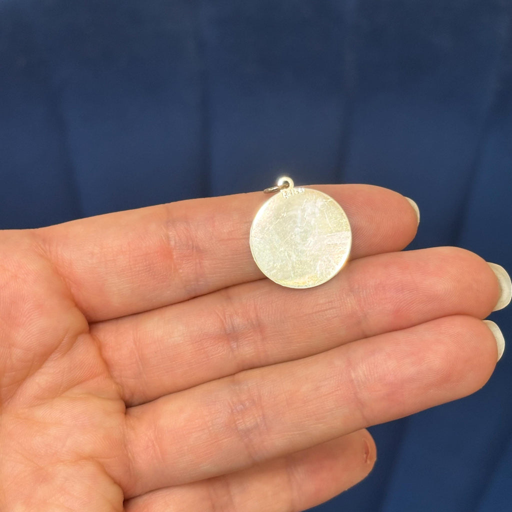 Sterling Silver Yorkshire Terrier Shiny and Matte Disc Charm Pendant