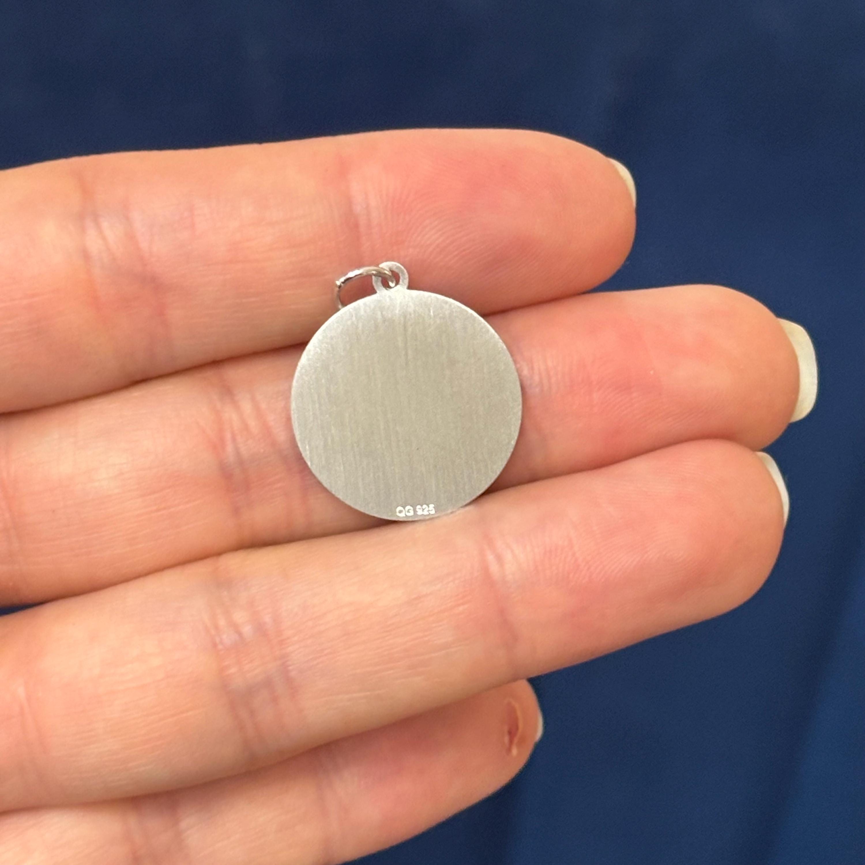 Sterling Silver Welsh Corgi Shiny and Matte Disc Charm Pendant