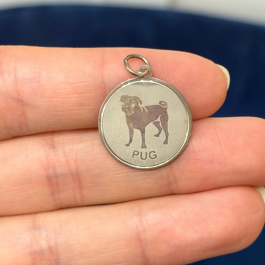 Sterling Silver Pug Shiny and Matte Detailed Charm Pendant