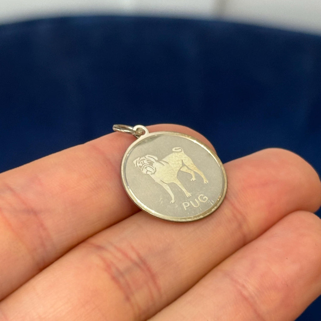 Sterling Silver Pug Shiny and Matte Detailed Charm Pendant