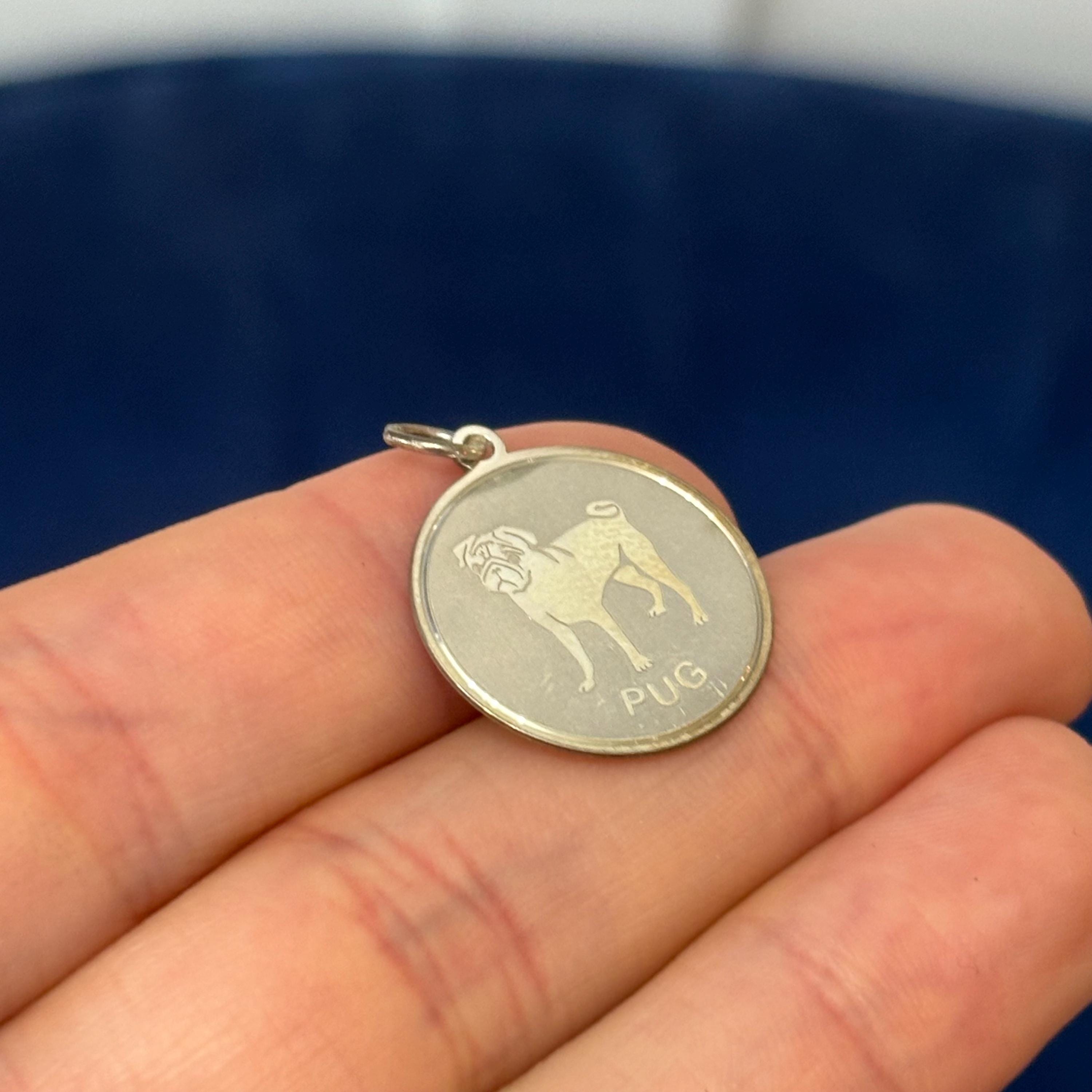 Sterling Silver Pug Shiny and Matte Detailed Charm Pendant