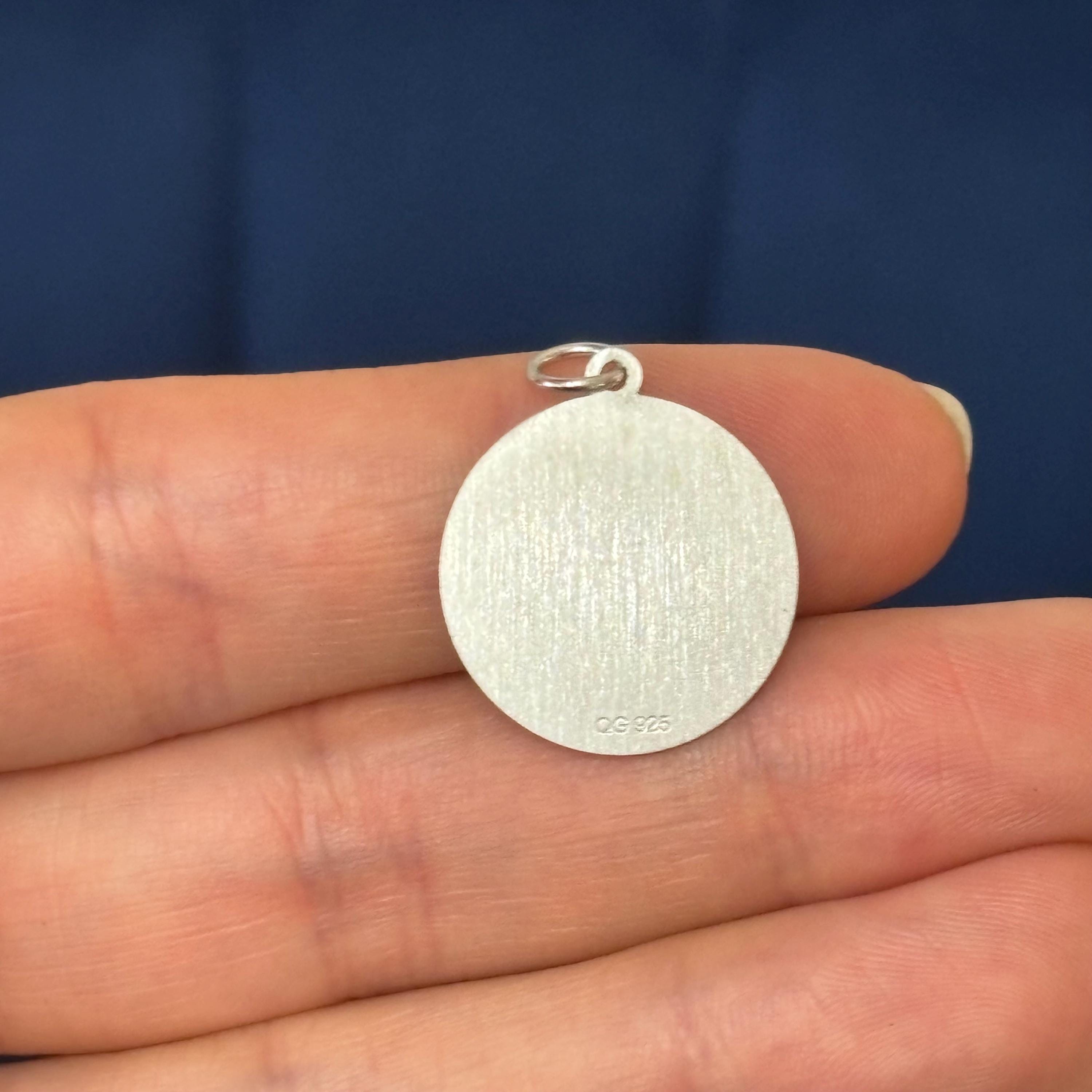 Sterling Silver Shih Tzu Shiny and Matte Disc Charm Pendant