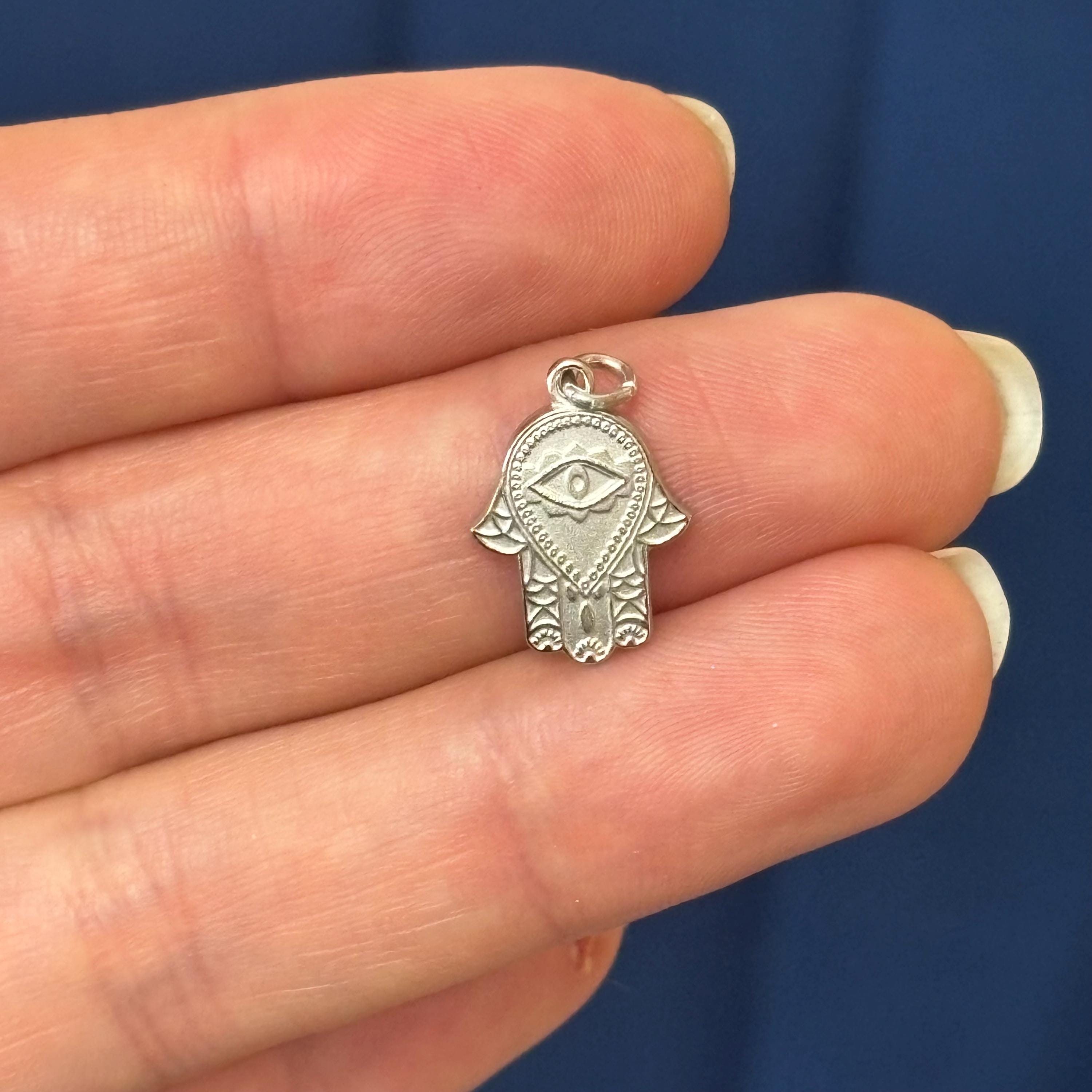 Sterling Silver Platinum-plated Evil Eye Hamsa Pendant