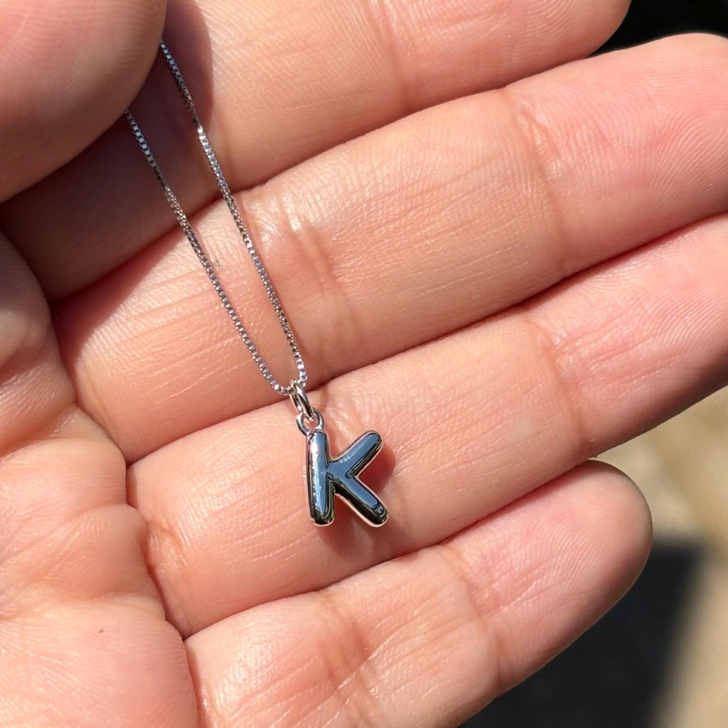Sterling Silver Initial Letter Bubble Charm Pendant 18" Necklace
