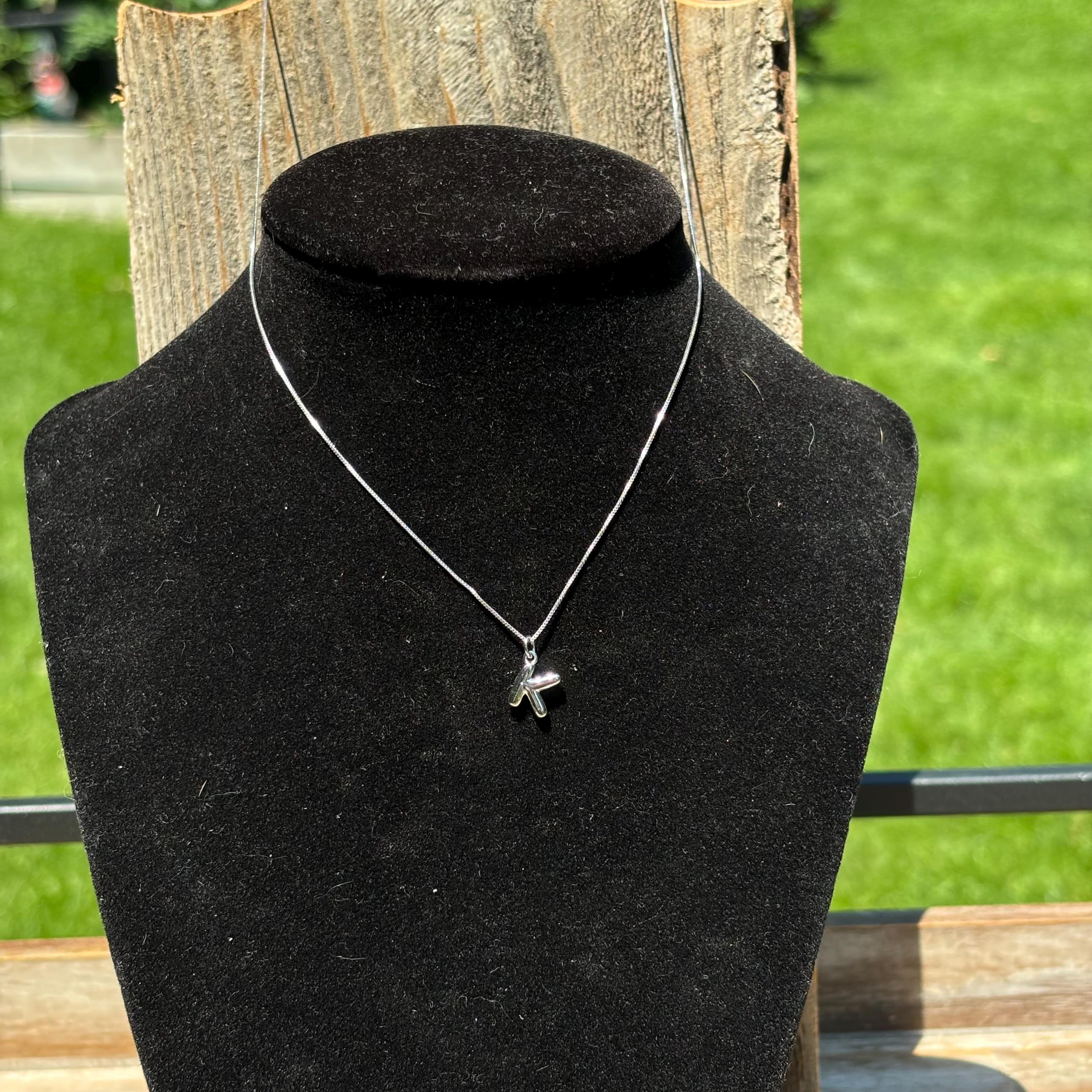 Sterling Silver Initial Letter Bubble Charm Pendant 18" Necklace