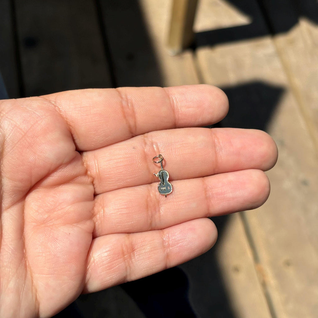 14k Yellow Gold Violin with Bow Charm Pendant