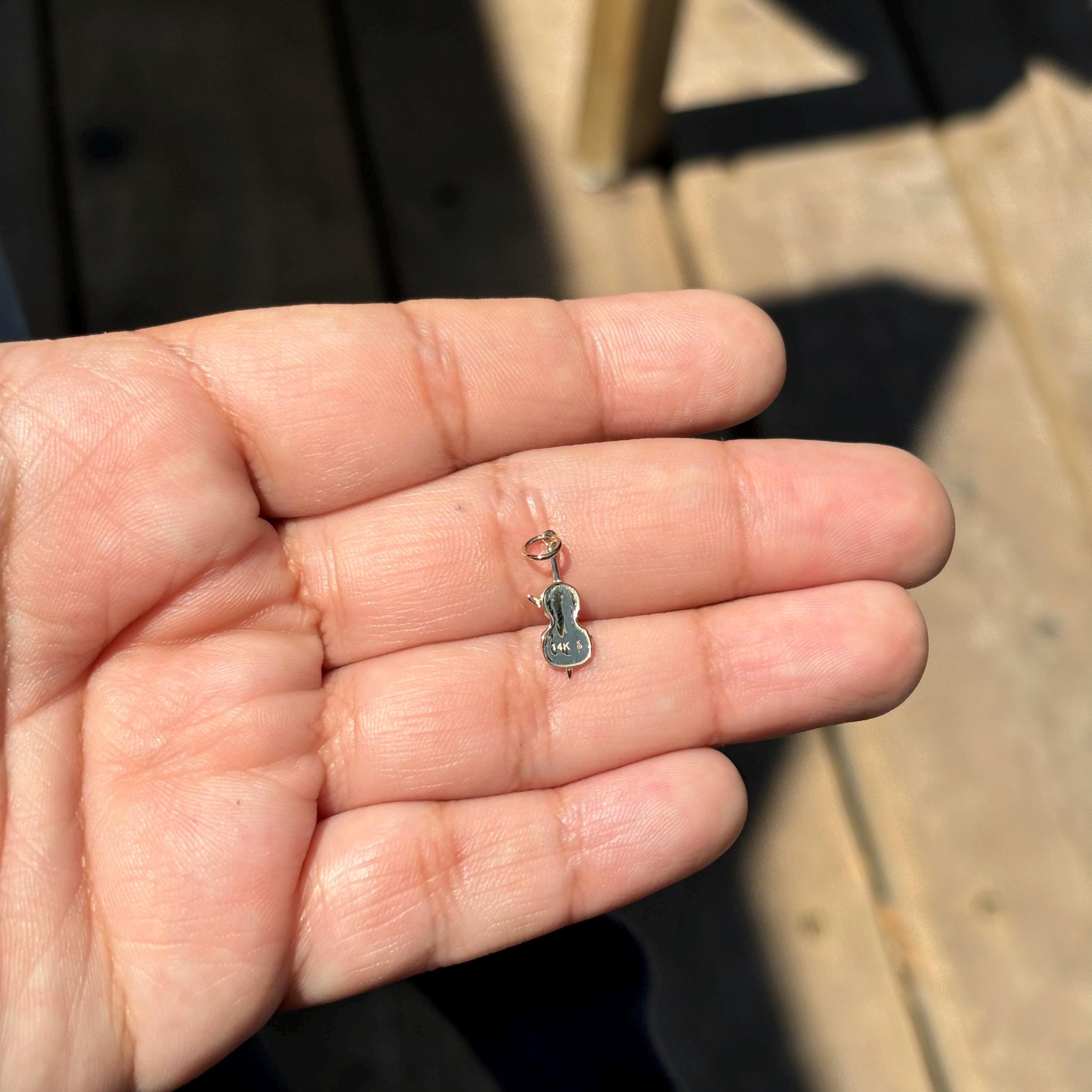 14k Yellow Gold Violin with Bow Charm Pendant