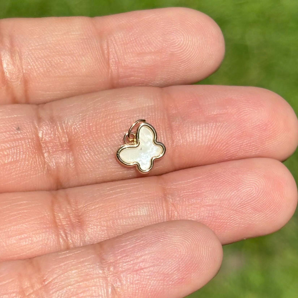 14K Yellow Gold and Mother of Pearl Butterfly Pendant