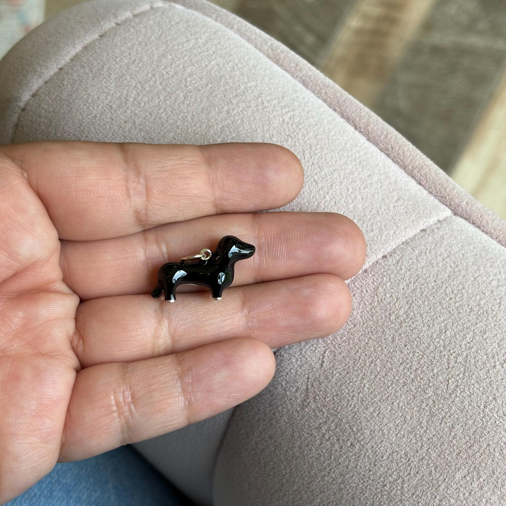 Sterling Silver Black Enamel Dachshund Charm Pendant