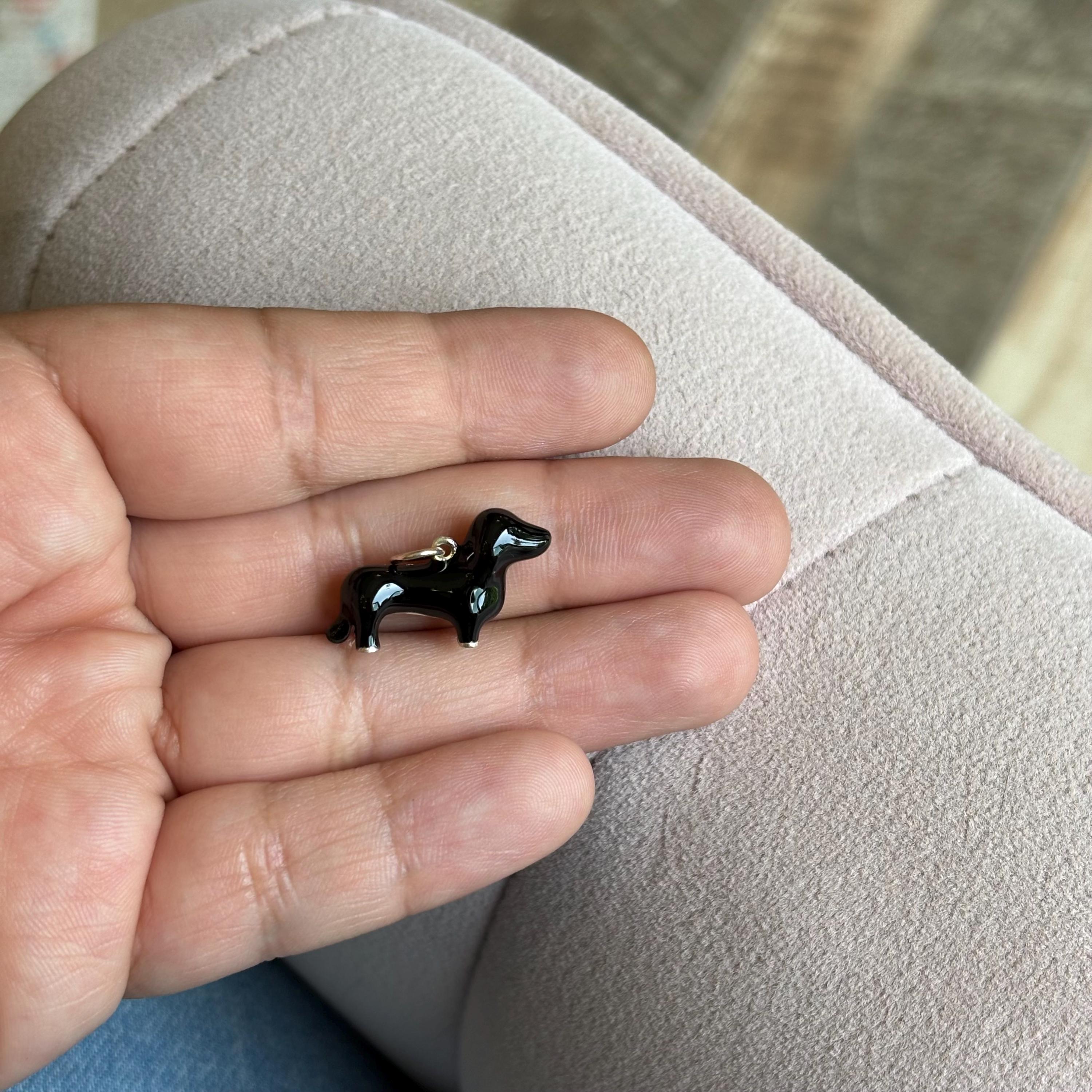 Sterling Silver Black Enamel Dachshund Charm Pendant