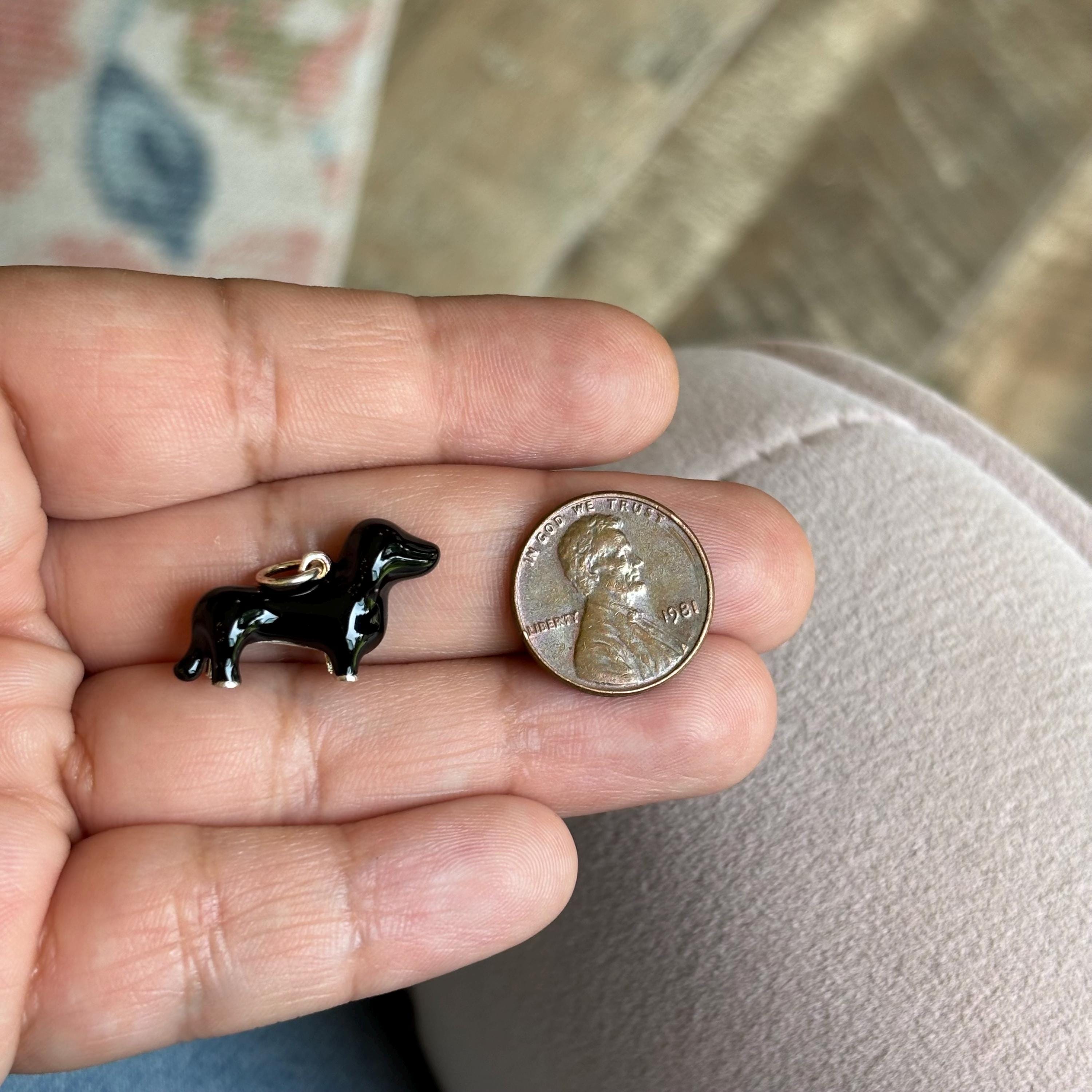 Sterling Silver Black Enamel Dachshund Charm Pendant