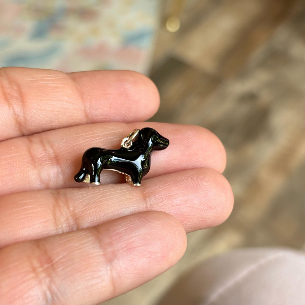 Sterling Silver Black Enamel Dachshund Charm Pendant