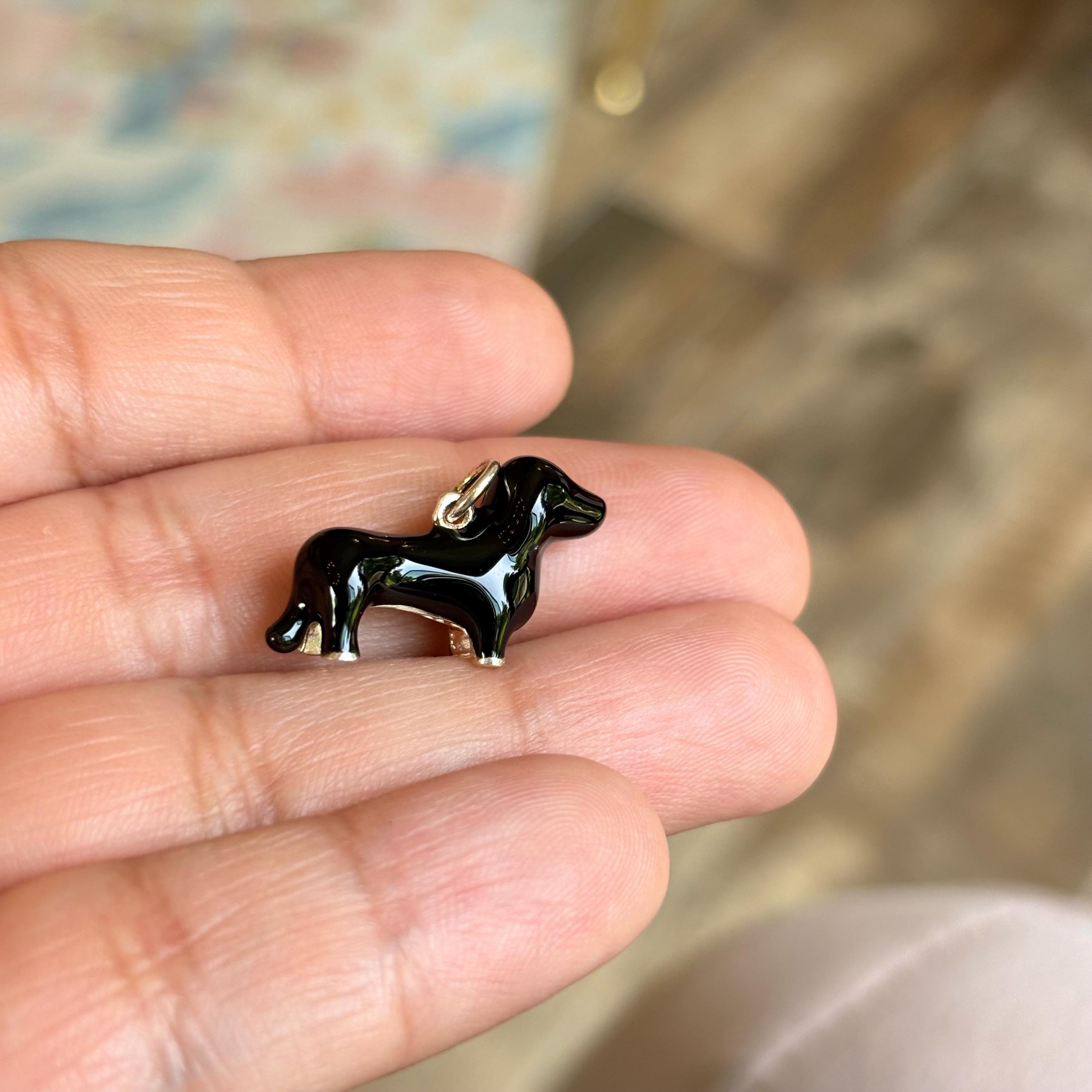 Sterling Silver Black Enamel Dachshund Charm Pendant