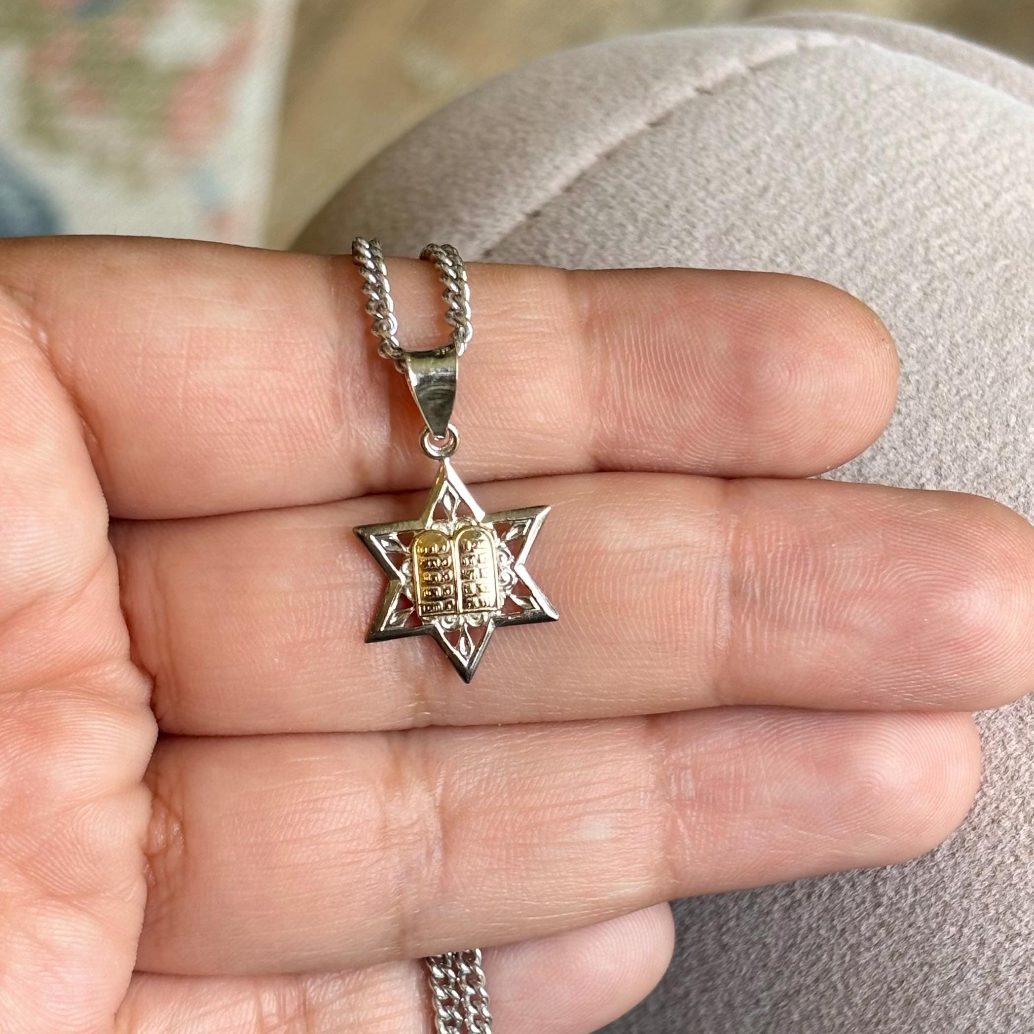 Sterling Silver and 14k Yellow Gold Star of David 14" Necklace