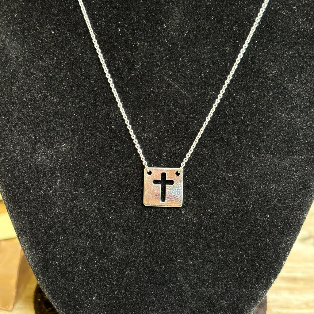 Sterling Silver Geometric Cut-out Cross 18" Necklace