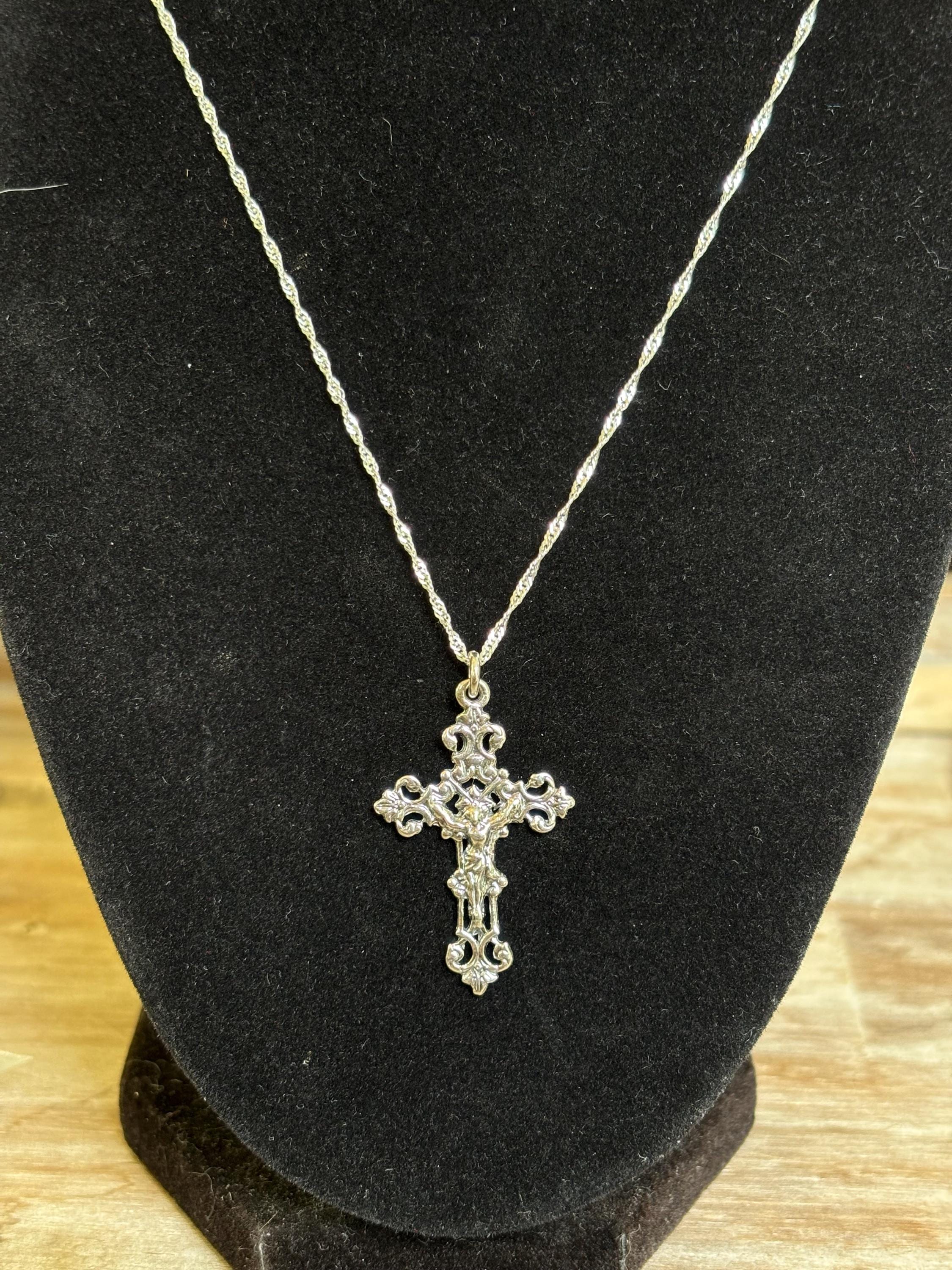 Sterling Silver Ornate Crucifix Cross Pendant