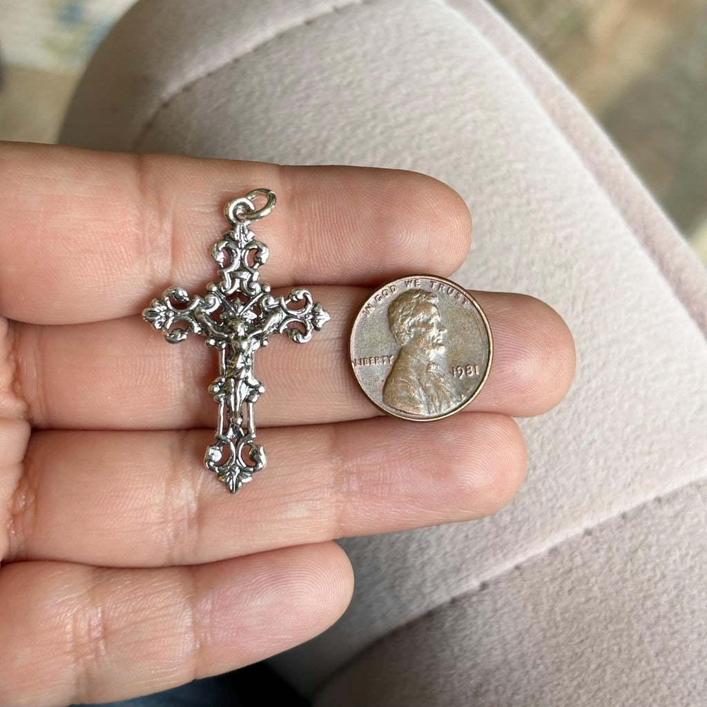 Sterling Silver Ornate Crucifix Cross Pendant