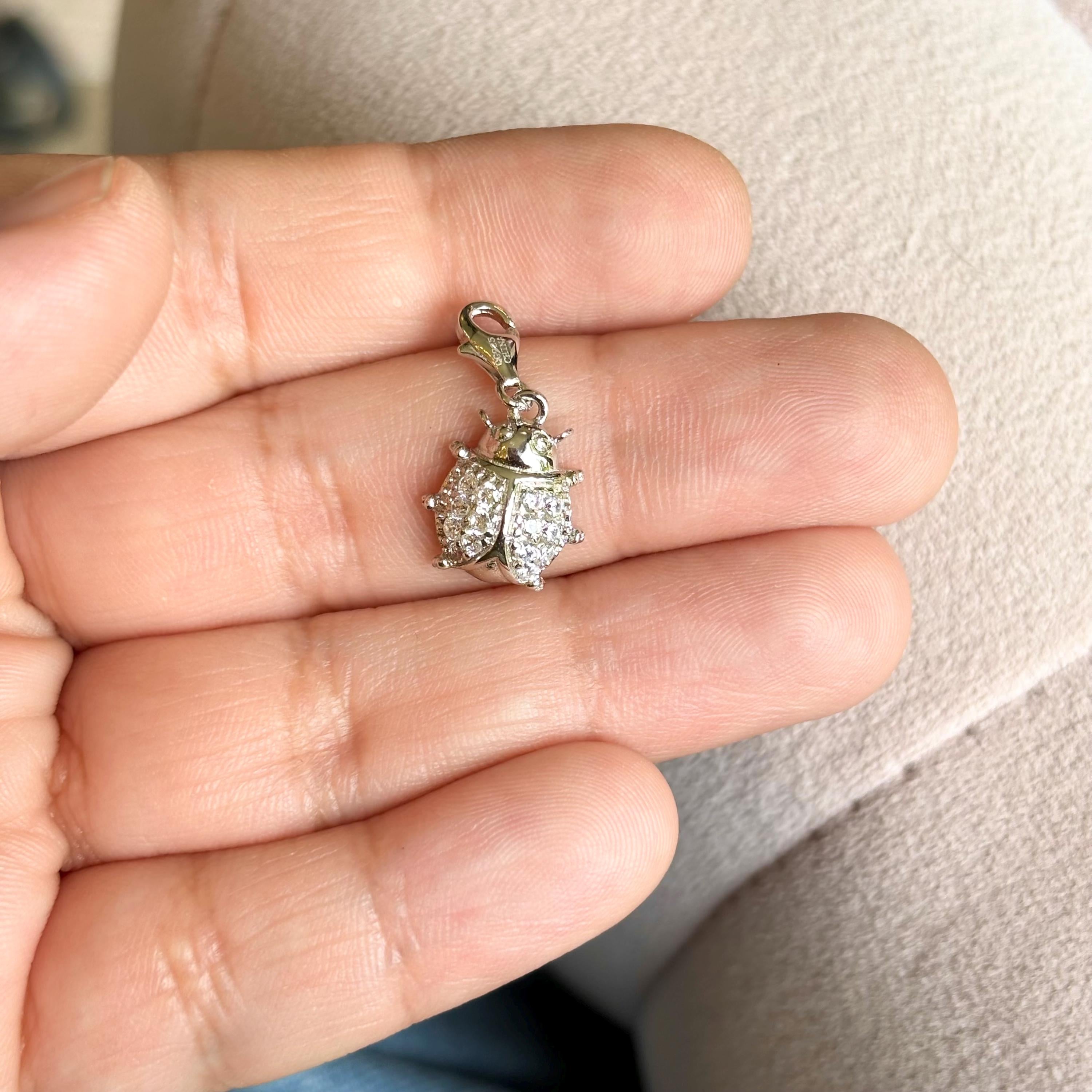 Sterling Silver Curbic Zirconia Ladybug Pendant Charm
