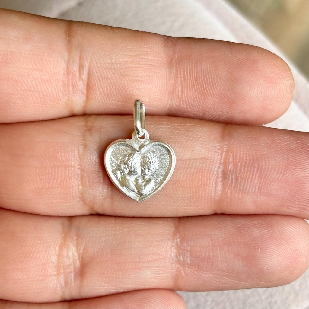 Sterling Silver Matte Angel Heart Charm Pendant